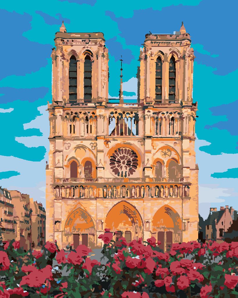 zuty Malování podle čísel - NOTRE DAME V PAŘÍŽI A ČERVENÉ KVĚTINY - Rozměr: 40x50 cm, Rámování: Varianta: vypnuté plátno na rám - obrázek 8