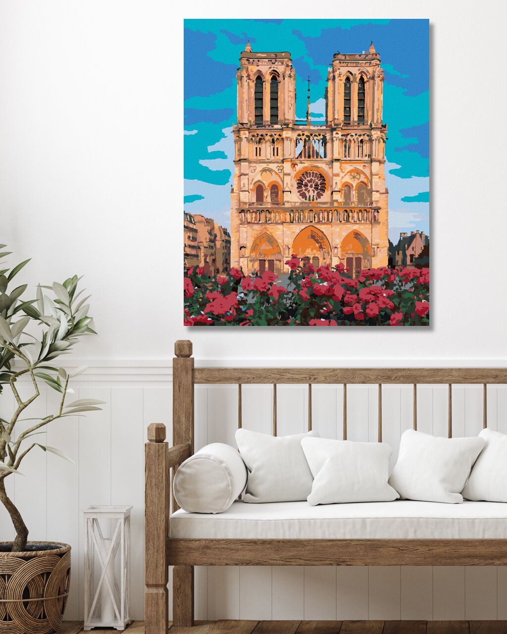 zuty Malování podle čísel - NOTRE DAME V PAŘÍŽI A ČERVENÉ KVĚTINY - Rozměr: 40x50 cm, Rámování: Varianta: vypnuté plátno na rám - obrázek 9