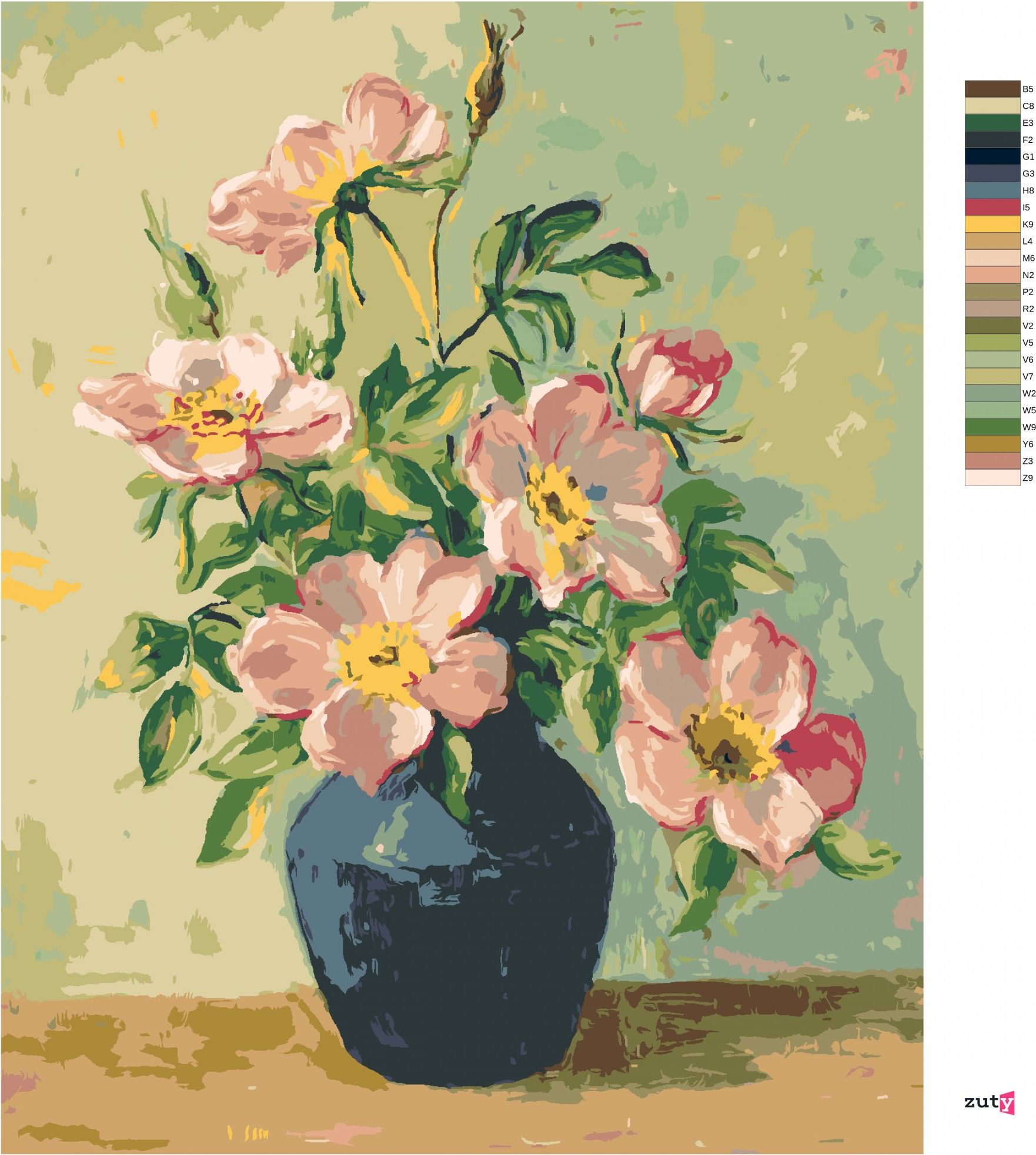 zuty Malování podle čísel - RŮŽOVÉ KVĚTINY V MODRÉ VÁZE - Rozměr: 40x50 cm, Rámování: Varianta: vypnuté plátno na rám - obrázek 10