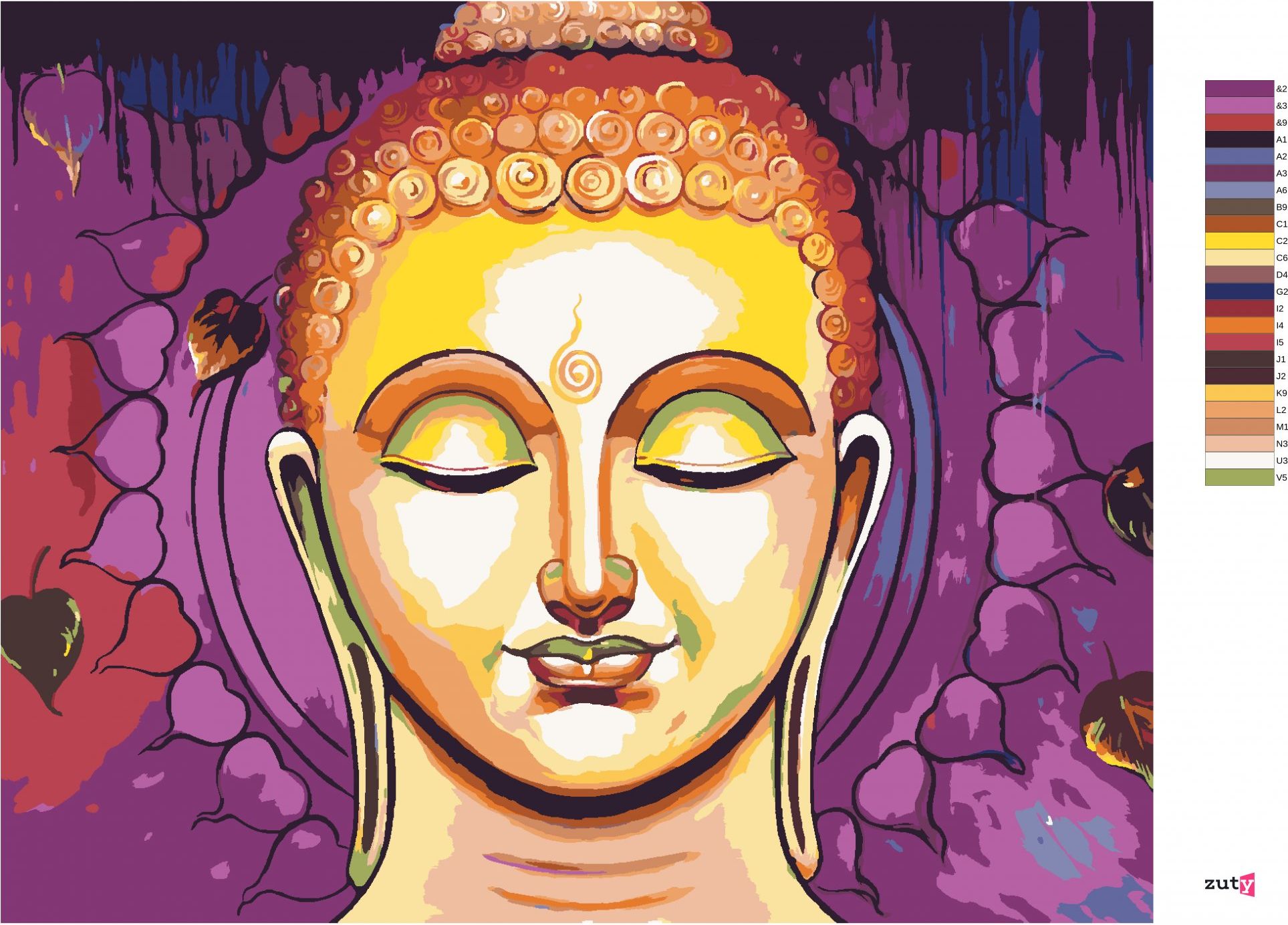 zuty Malování podle čísel - MEDITUJÍCÍ BUDDHA - Rozměr: 40x50 cm, Rámování: Varianta: bez rámu a bez vypnutí plátna - obrázek 2