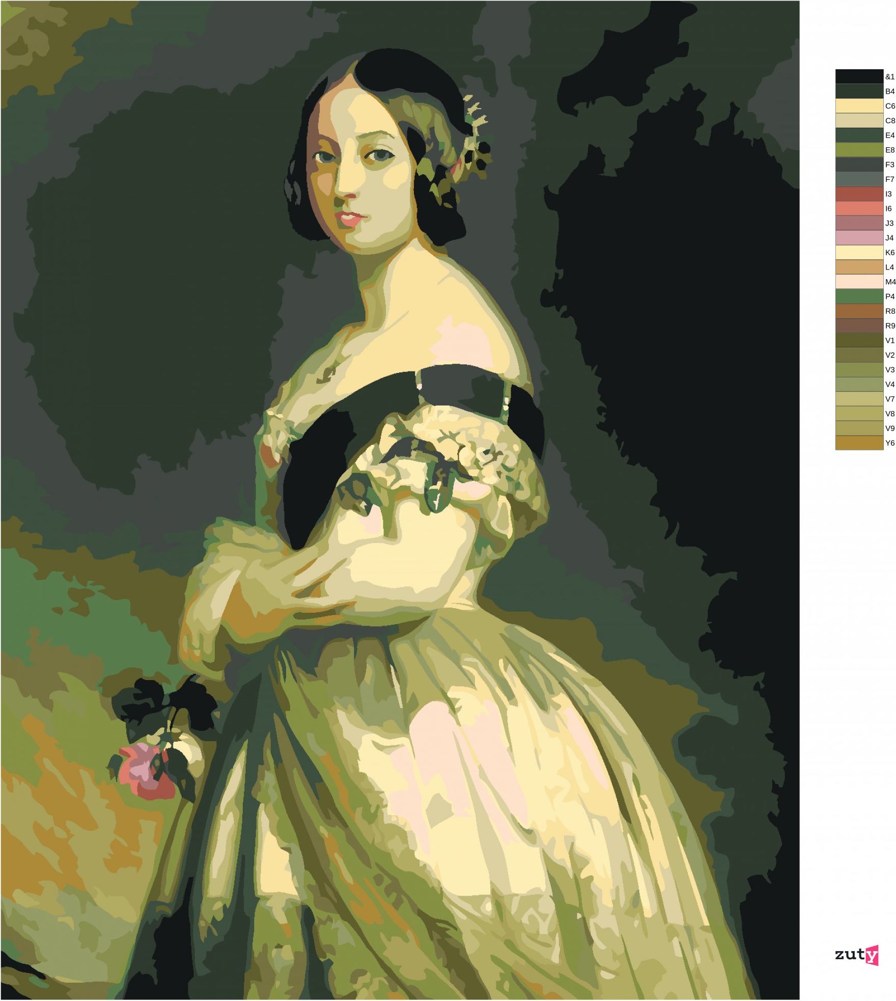 zuty Malování podle čísel - KRÁLOVNA VIKTORIE (F. X. WINTERHALTER) - Rozměr: 40x50 cm, Rámování: Varianta: bez rámu a bez vypnutí plátna - obrázek 3