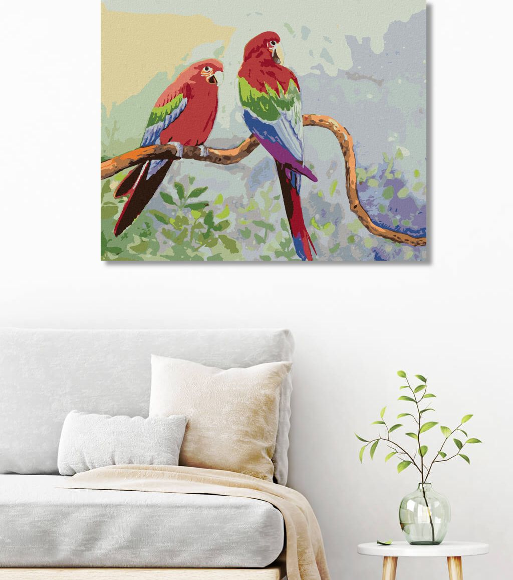 zuty Malování podle čísel - BAREVNÍ PAPOUŠCI NA VĚTVI - Rozměr: 40x50 cm, Rámování: Varianta: vypnuté plátno na rám - obrázek 3