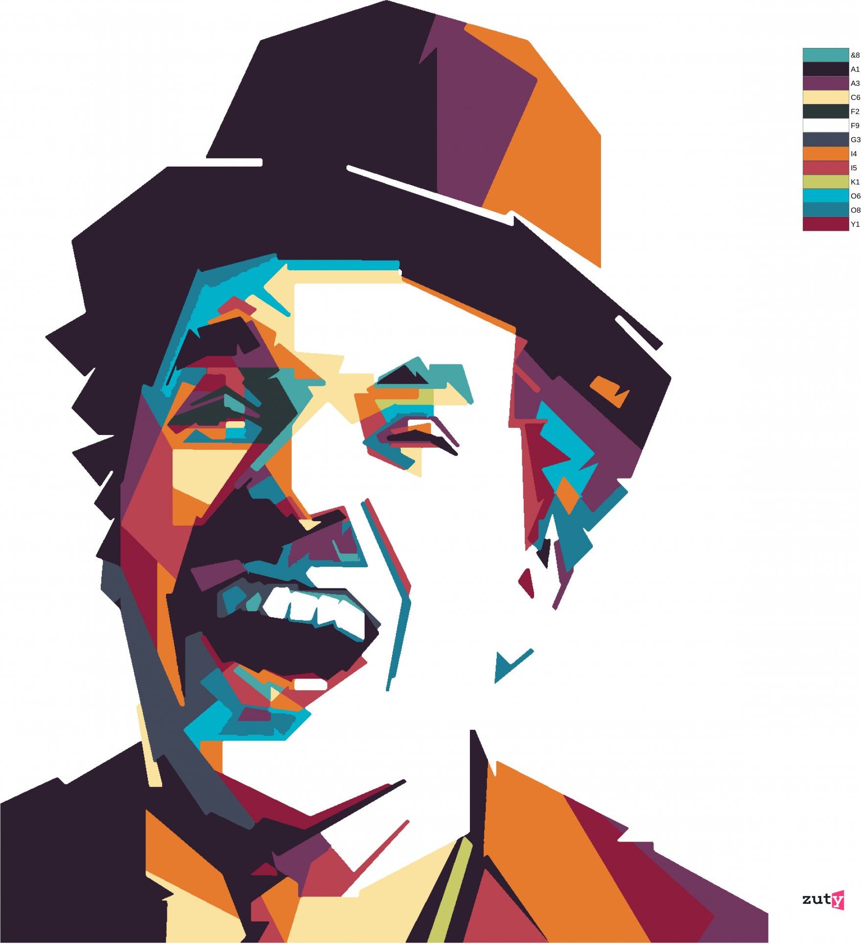 zuty Malování podle čísel - BAREVNÝ CHARLIE CHAPLIN - Rozměr: 40x50 cm, Rámování: Varianta: vypnuté plátno na rám - obrázek 3