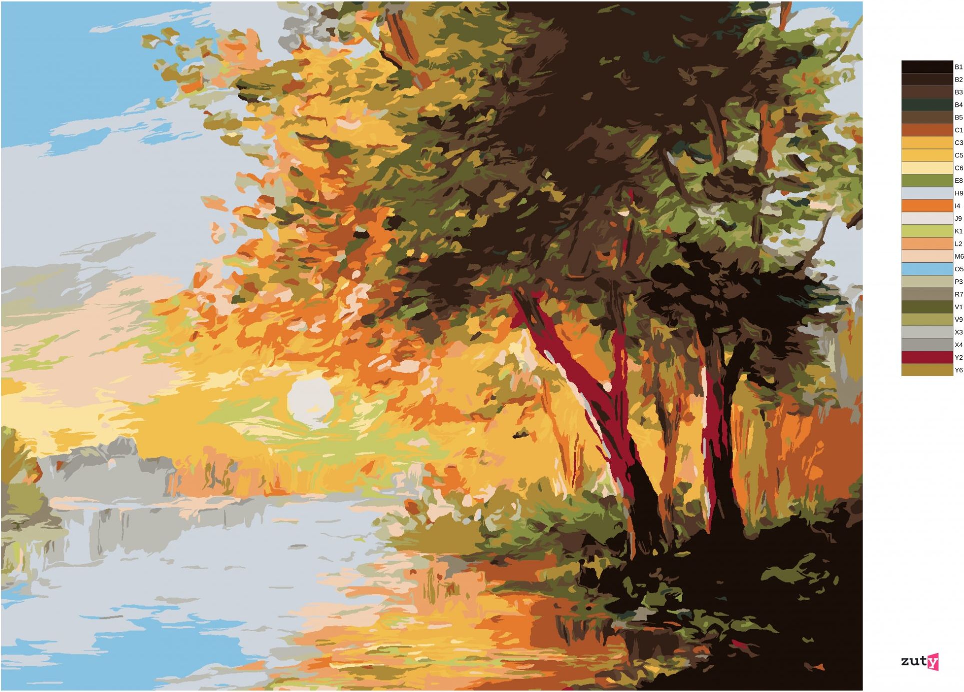 zuty Malování podle čísel - ŘEKA V JARNÍM LESE A ZÁPAD SLUNCE - Rozměr: 40x50 cm, Rámování: Varianta: bez rámu a bez vypnutí plátna - obrázek 10