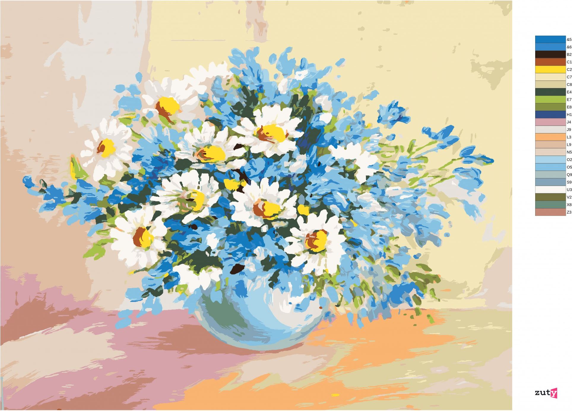 zuty Malování podle čísel - HEŘMÁNEK A MODRÉ KVĚTINY - Rozměr: 40x50 cm, Rámování: Varianta: bez rámu a bez vypnutí plátna - obrázek 2