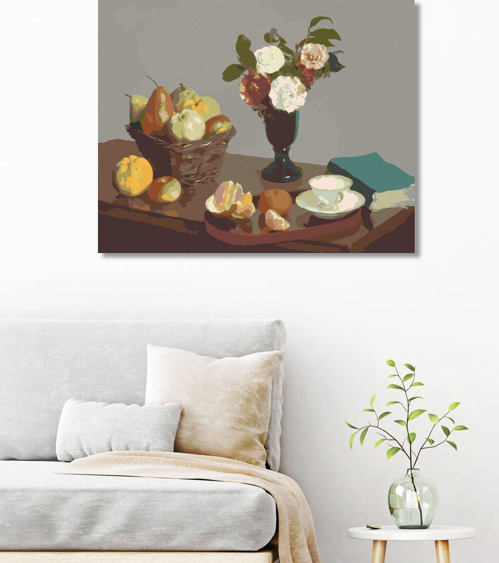 zuty Malování podle čísel - ZÁTIŠÍ (H. FANTIN-LATOUR) - Rozměr: 40x50 cm, Rámování: Varianta: bez rámu a bez vypnutí plátna - obrázek 3