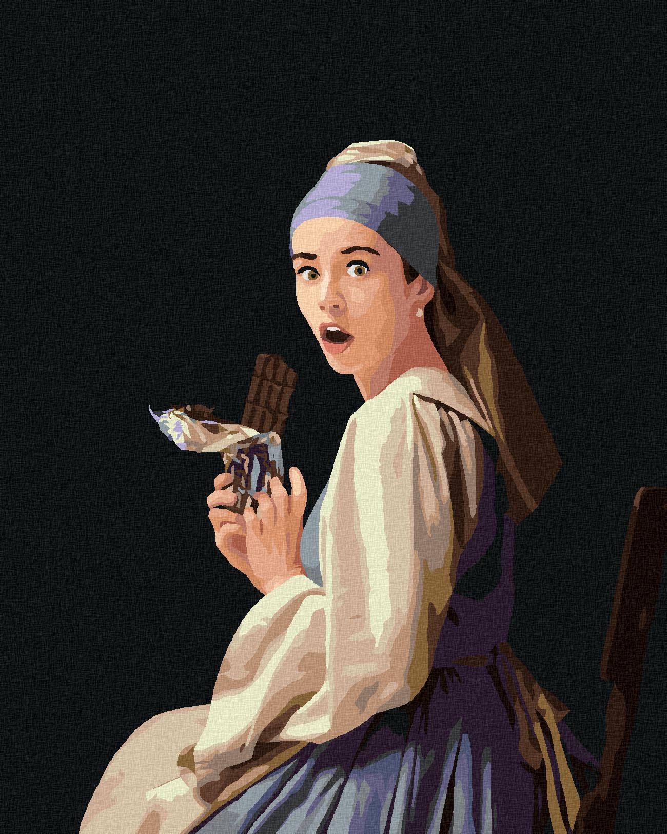 zuty Malování podle čísel - DÍVKA S PERLOU A ČOKOLÁDA - Rozměr: 40x50 cm, Rámování: Varianta: vypnuté plátno na rám - obrázek 1