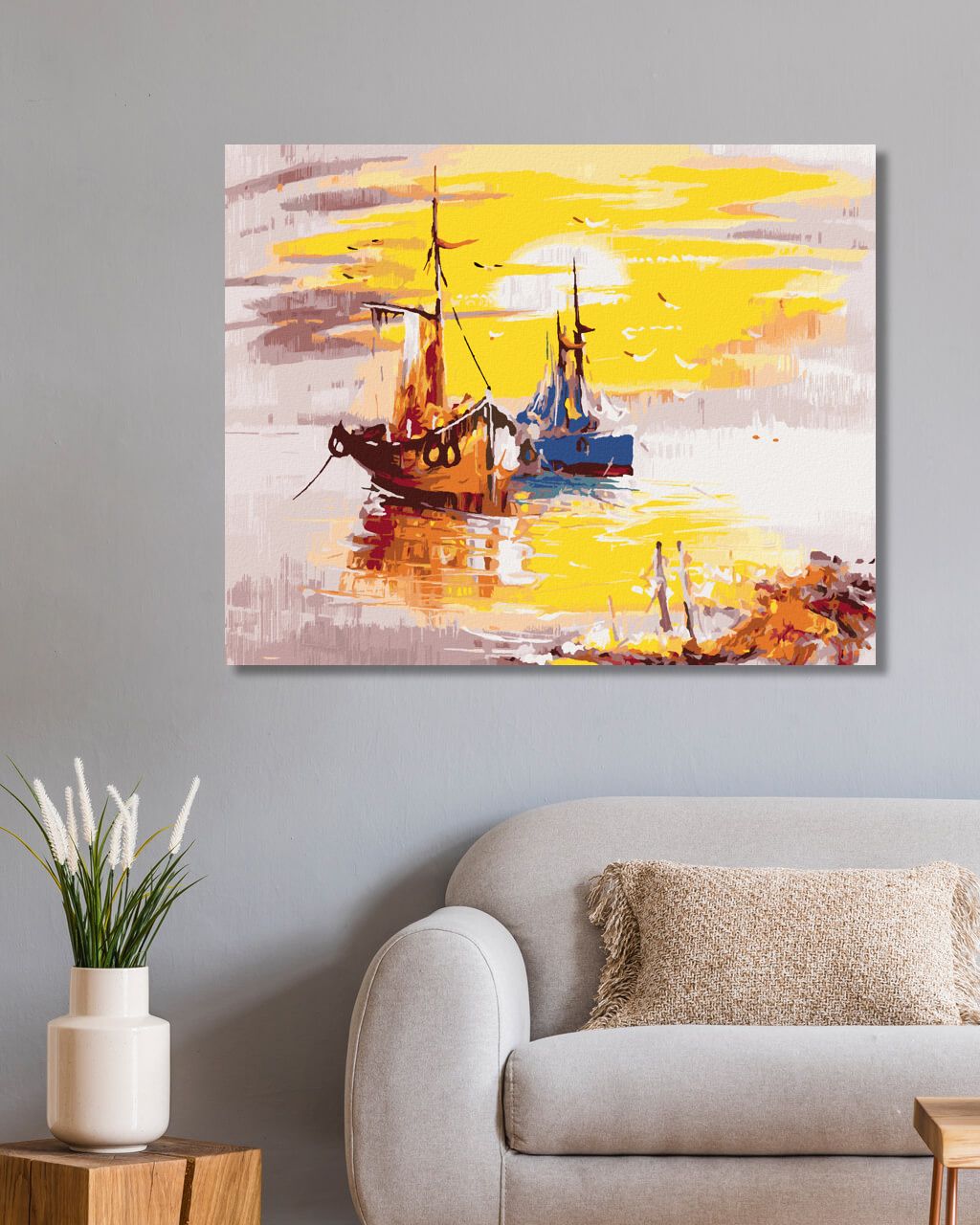 zuty Malování podle čísel - MALOVANÉ LODĚ A ZÁPAD SLUNCE - Rozměr: 40x50 cm, Rámování: Varianta: vypnuté plátno na rám - obrázek 3