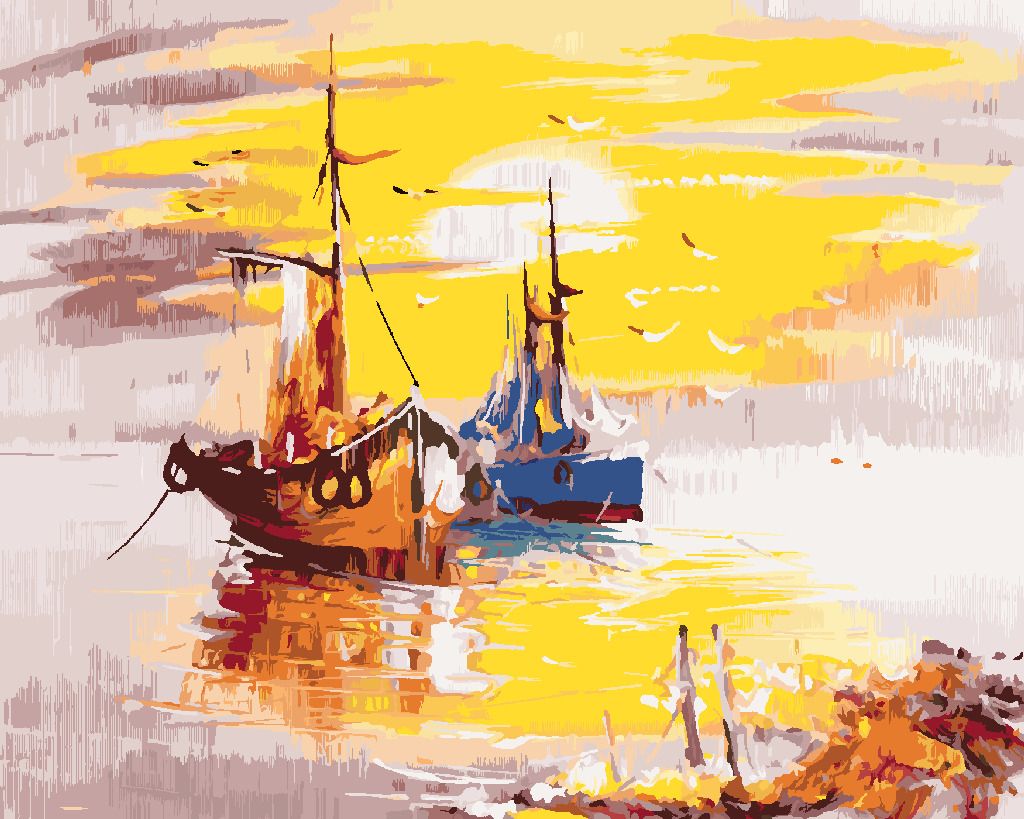 zuty Malování podle čísel - MALOVANÉ LODĚ A ZÁPAD SLUNCE - Rozměr: 40x50 cm, Rámování: Varianta: vypnuté plátno na rám - obrázek 6