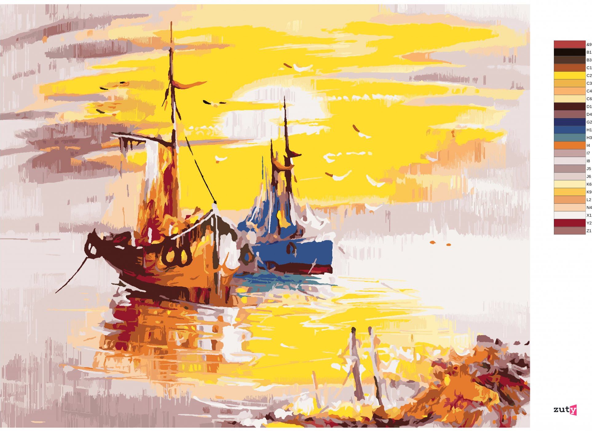 zuty Malování podle čísel - MALOVANÉ LODĚ A ZÁPAD SLUNCE - Rozměr: 40x50 cm, Rámování: Varianta: vypnuté plátno na rám - obrázek 7