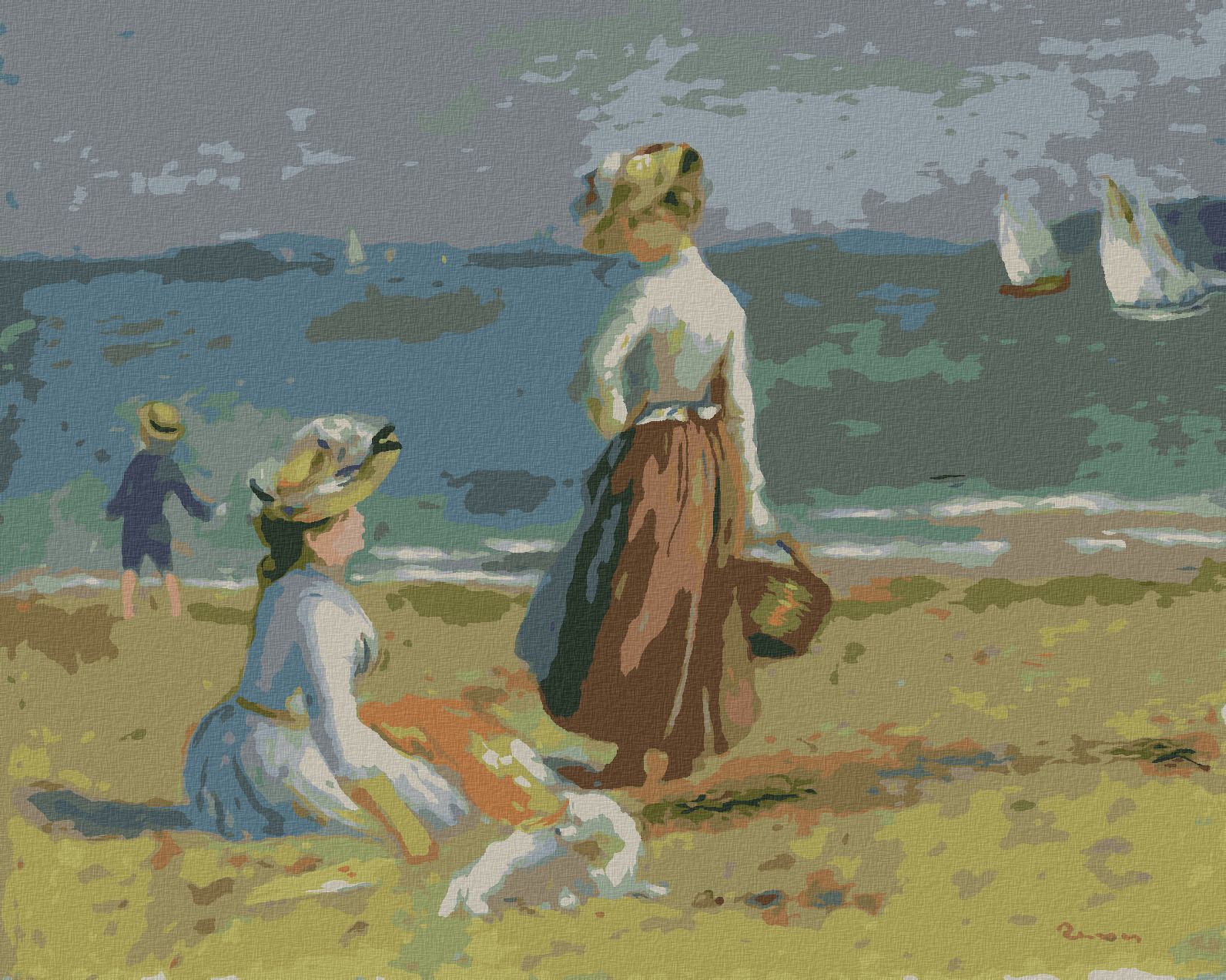 zuty Malování podle čísel - POSTAVY NA PLÁŽI (A. RENOIR) - Rozměr: 40x50 cm, Rámování: Varianta: bez rámu a bez vypnutí plátna - obrázek 1