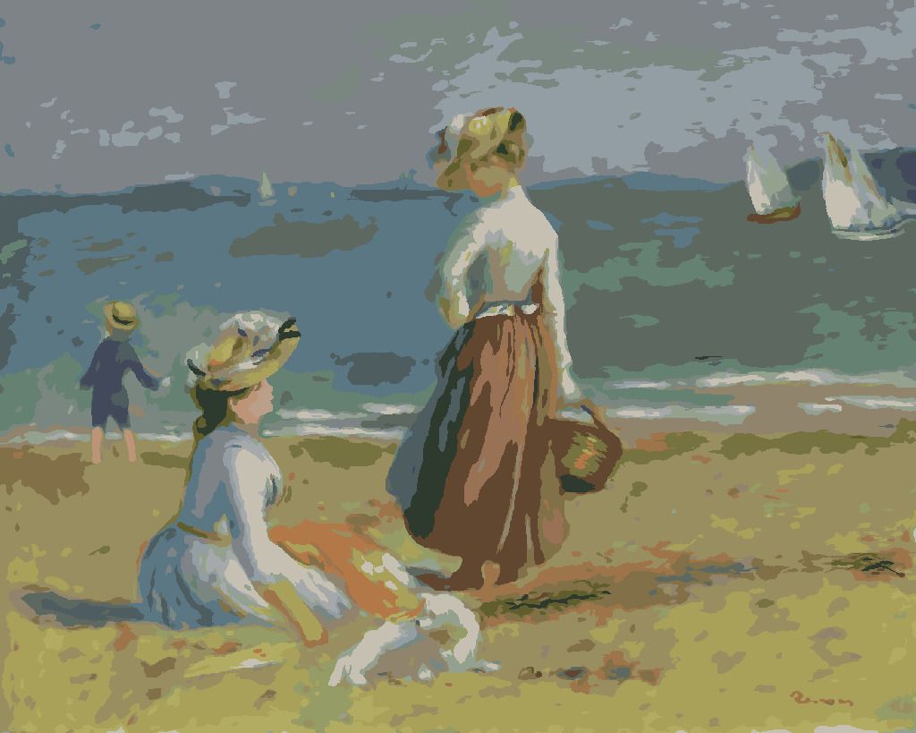 zuty Malování podle čísel - POSTAVY NA PLÁŽI (A. RENOIR) - Rozměr: 40x50 cm, Rámování: Varianta: bez rámu a bez vypnutí plátna - obrázek 2