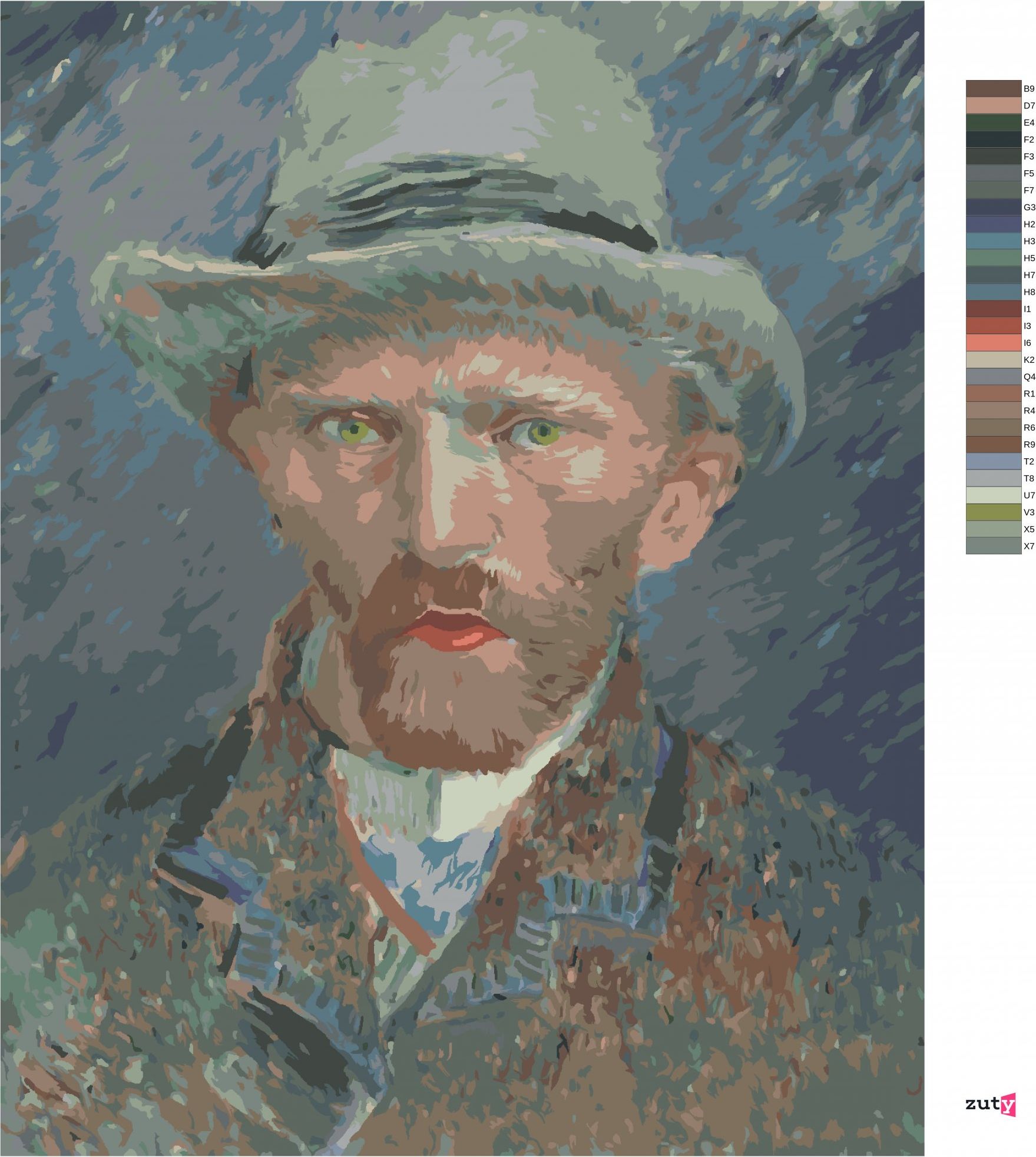 zuty Malování podle čísel - AUTOPORTRÉT II (VAN GOGH) - Rozměr: 40x50 cm, Rámování: Varianta: bez rámu a bez vypnutí plátna - obrázek 9