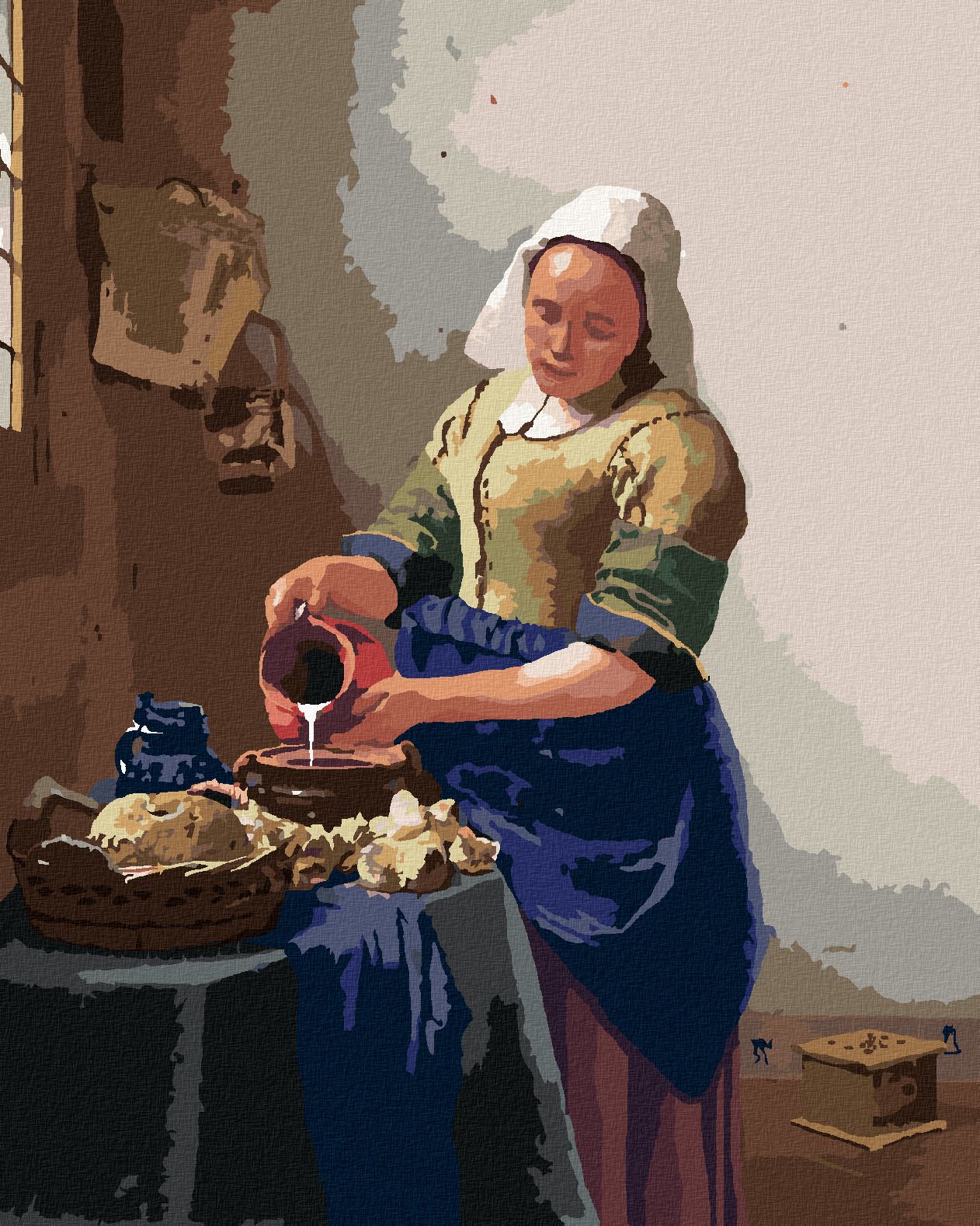 zuty Malování podle čísel - MLÉKAŘKA (J. VERMEER) - Rozměr: 40x50 cm, Rámování: Varianta: bez rámu a bez vypnutí plátna - obrázek 1