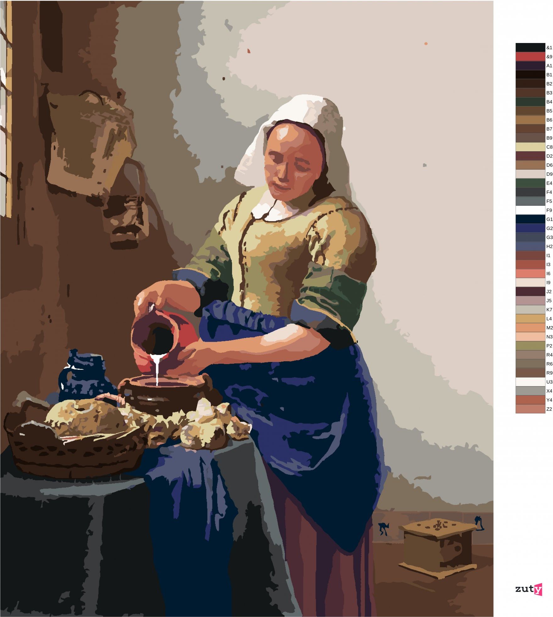zuty Malování podle čísel - MLÉKAŘKA (J. VERMEER) - Rozměr: 40x50 cm, Rámování: Varianta: bez rámu a bez vypnutí plátna - obrázek 9