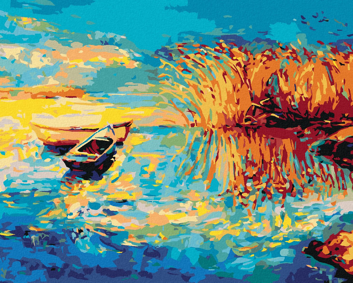 zuty Malování podle čísel - MALOVANÉ LOĎKY NA JEZEŘE - Rozměr: 40x50 cm, Rámování: Varianta: bez rámu a bez vypnutí plátna - obrázek 1