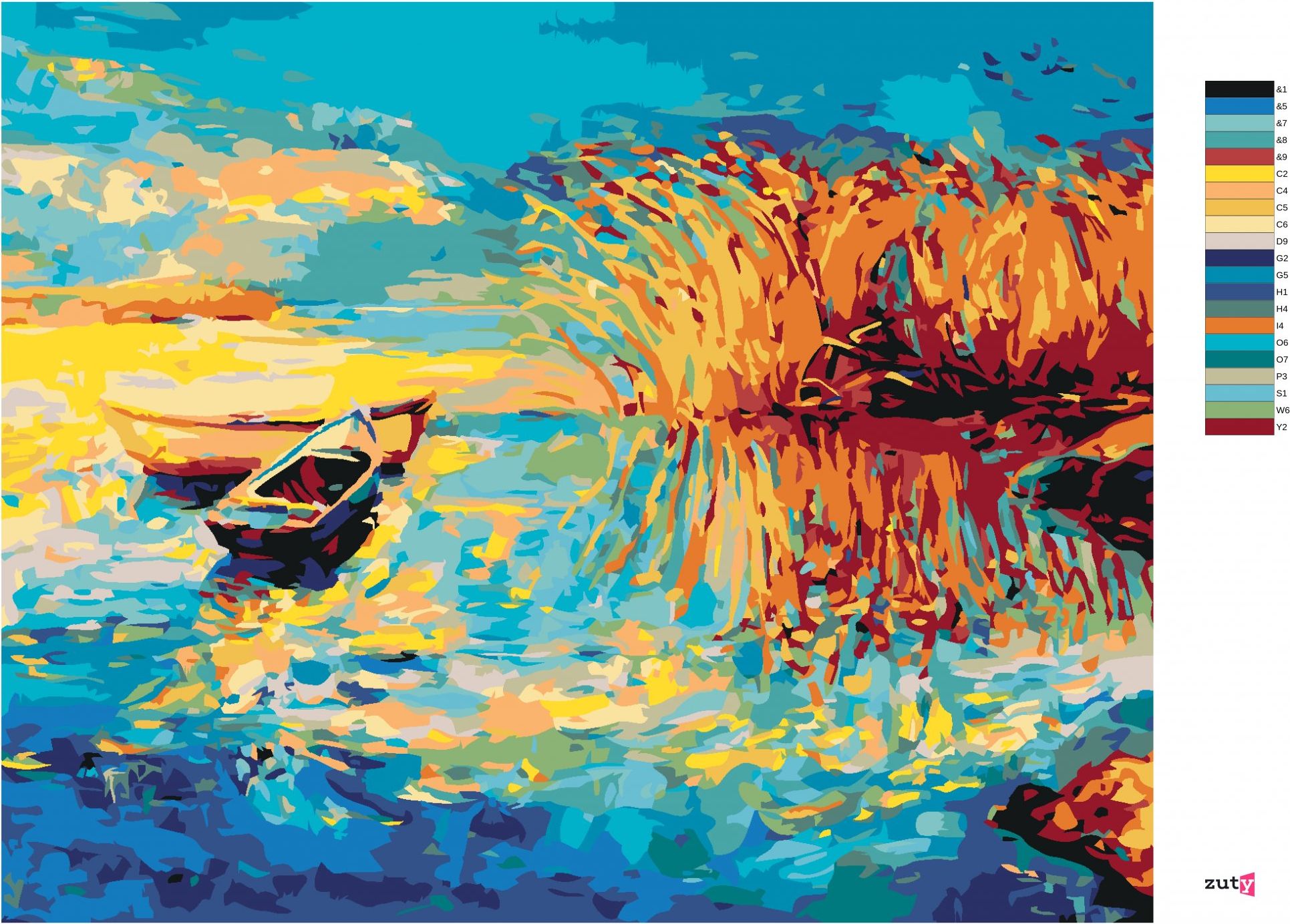 zuty Malování podle čísel - MALOVANÉ LOĎKY NA JEZEŘE - Rozměr: 40x50 cm, Rámování: Varianta: bez rámu a bez vypnutí plátna - obrázek 6