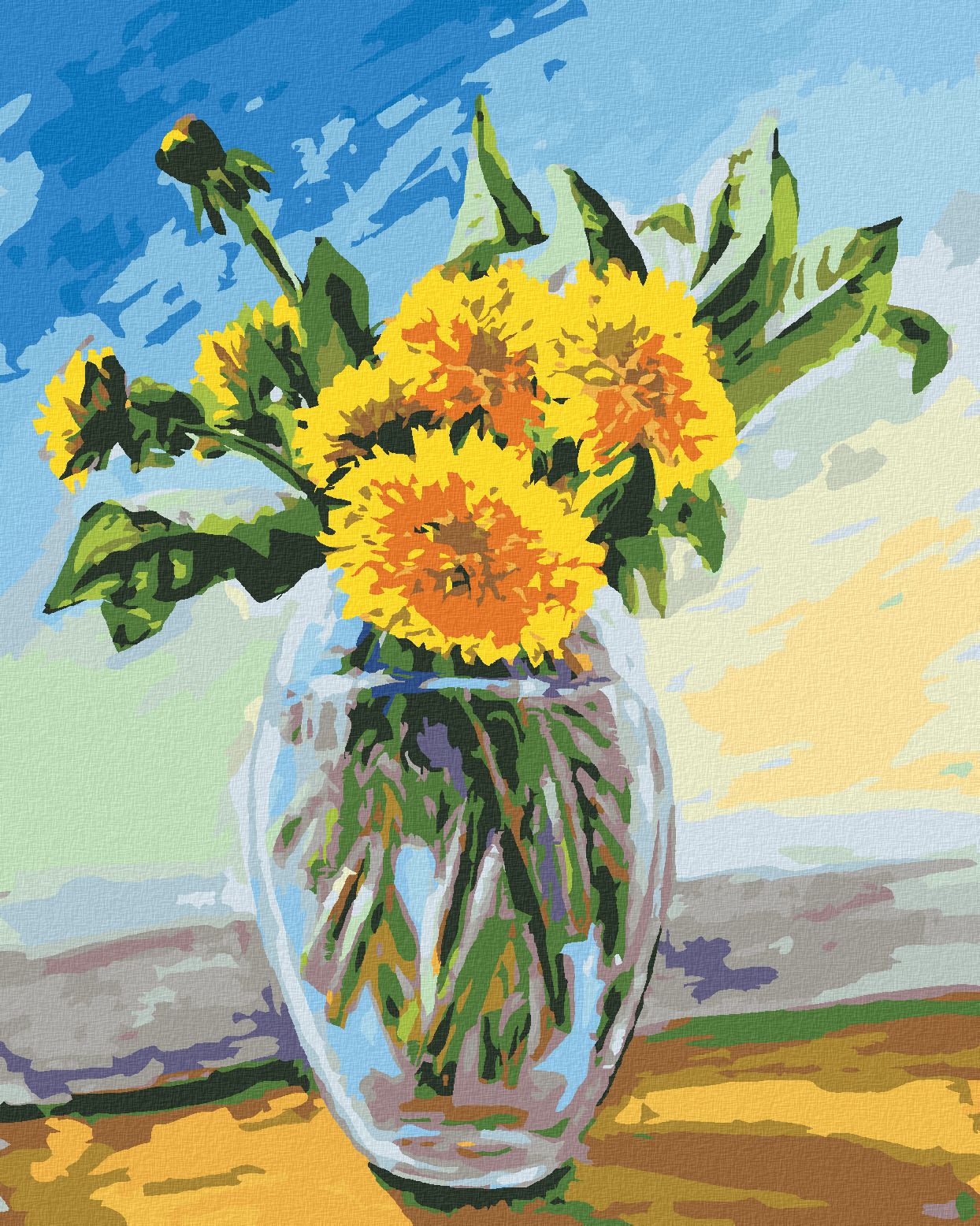 zuty Malování podle čísel - PAMPELIŠKY VE SKLENĚNÉ VÁZE - Rozměr: 40x50 cm, Rámování: Varianta: bez rámu a bez vypnutí plátna - obrázek 2
