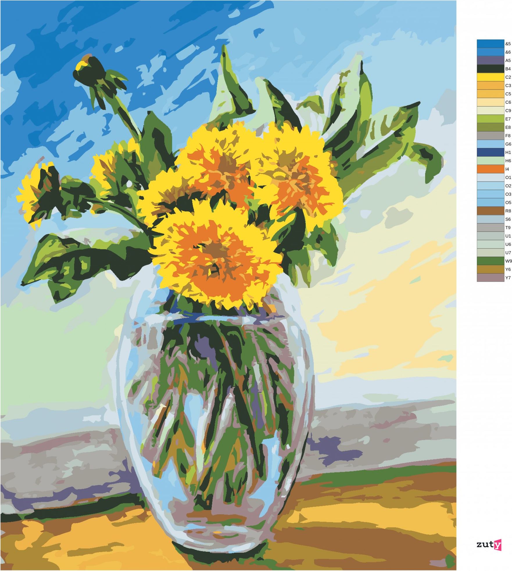 zuty Malování podle čísel - PAMPELIŠKY VE SKLENĚNÉ VÁZE - Rozměr: 40x50 cm, Rámování: Varianta: bez rámu a bez vypnutí plátna - obrázek 10