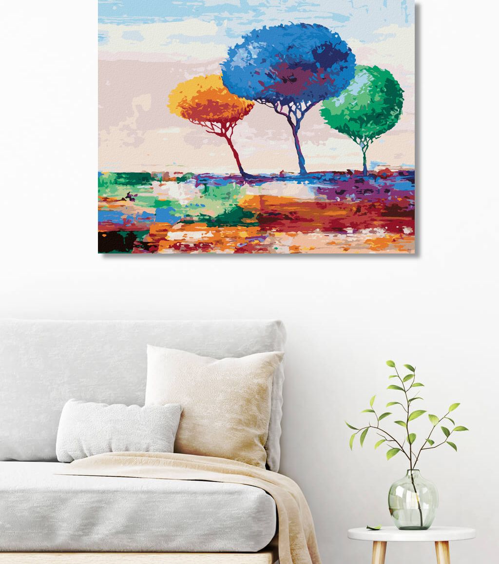 zuty Malování podle čísel - TŘI BAREVNÉ STROMY - Rozměr: 40x50 cm, Rámování: Varianta: vypnuté plátno na rám - obrázek 2