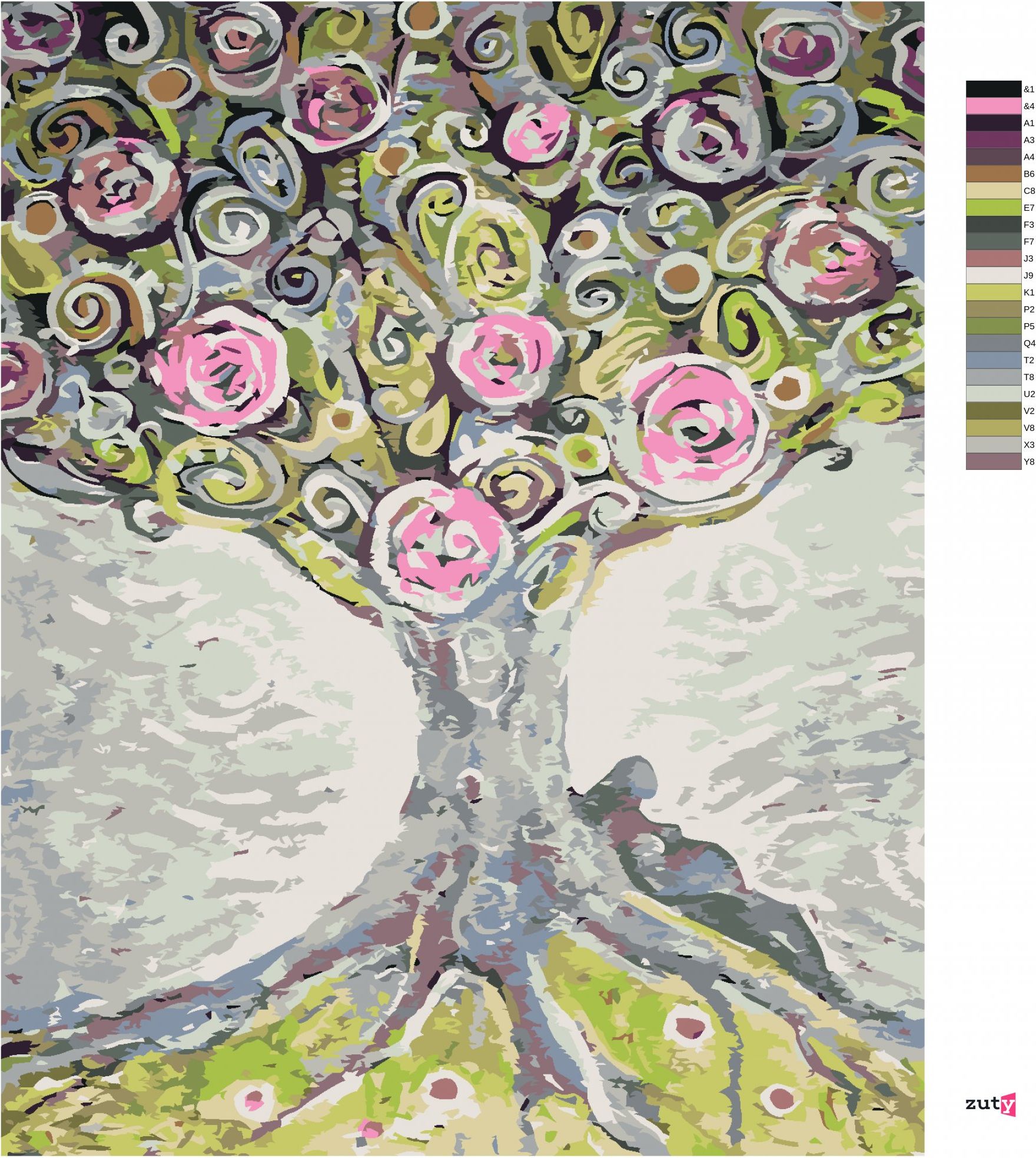 zuty Malování podle čísel - ROZKVETLÝ STROM ŽIVOTA - Rozměr: 40x50 cm, Rámování: Varianta: bez rámu a bez vypnutí plátna - obrázek 2