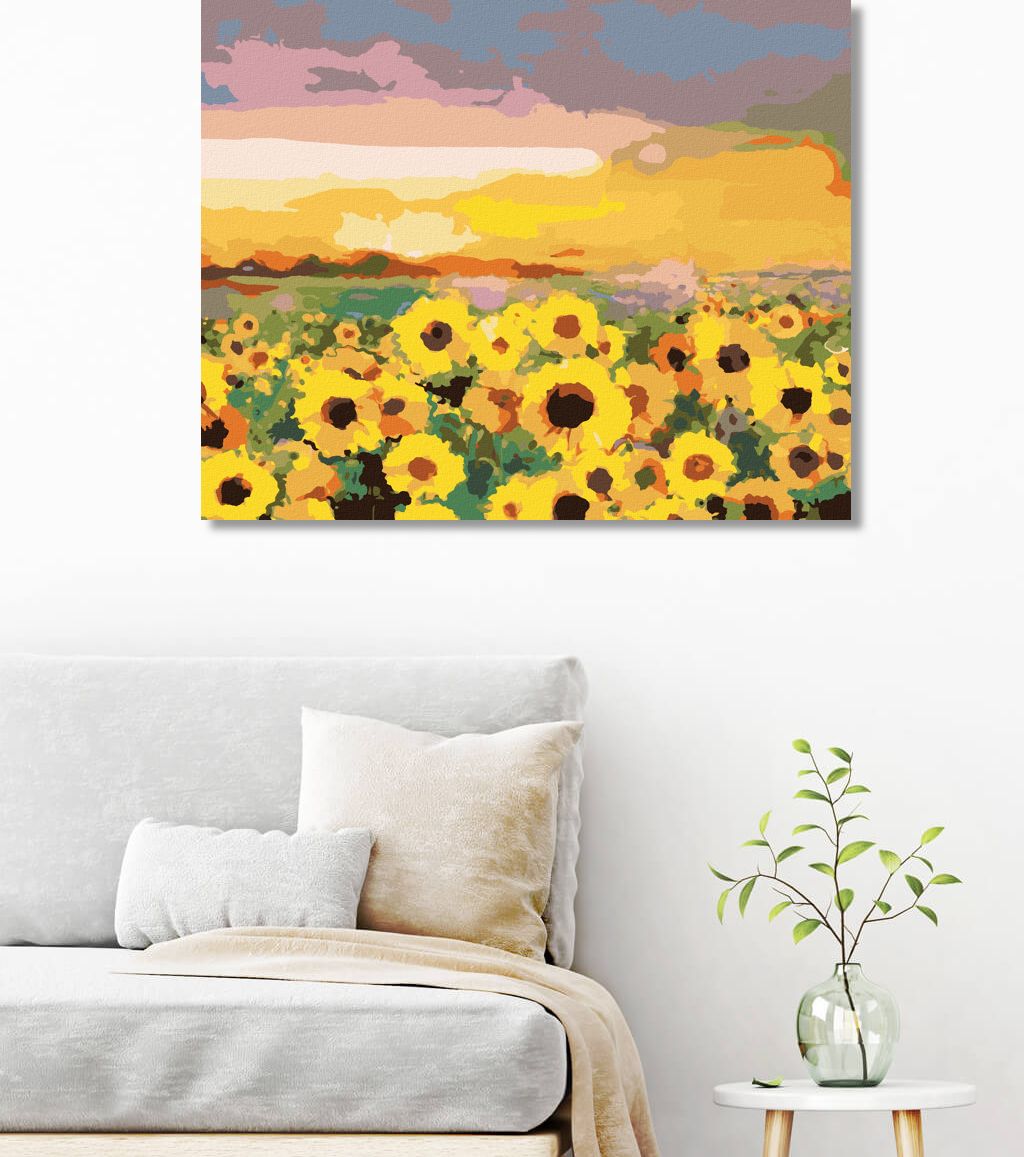 zuty Malování podle čísel - SLUNEČNICE NA POLI A ZÁPAD SLUNCE - Rozměr: 40x50 cm, Rámování: Varianta: bez rámu a bez vypnutí plátna - obrázek 10