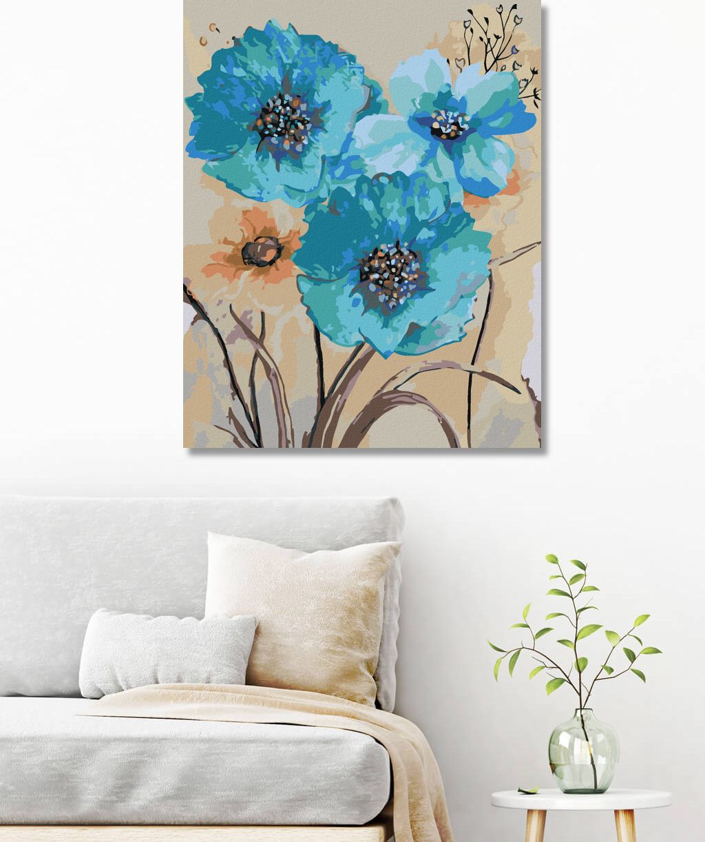 zuty Malování podle čísel - ABSTRAKCE MODRÝCH KVĚTIN III - Rozměr: 40x50 cm, Rámování: Varianta: vypnuté plátno na rám - obrázek 6