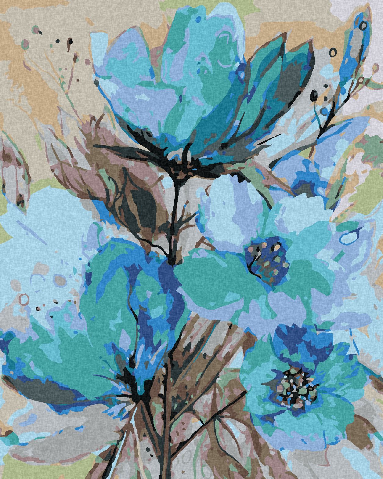 zuty Malování podle čísel - ABSTRAKCE MODRÝCH KVĚTIN II - Rozměr: 40x50 cm, Rámování: Varianta: vypnuté plátno na rám - obrázek 1