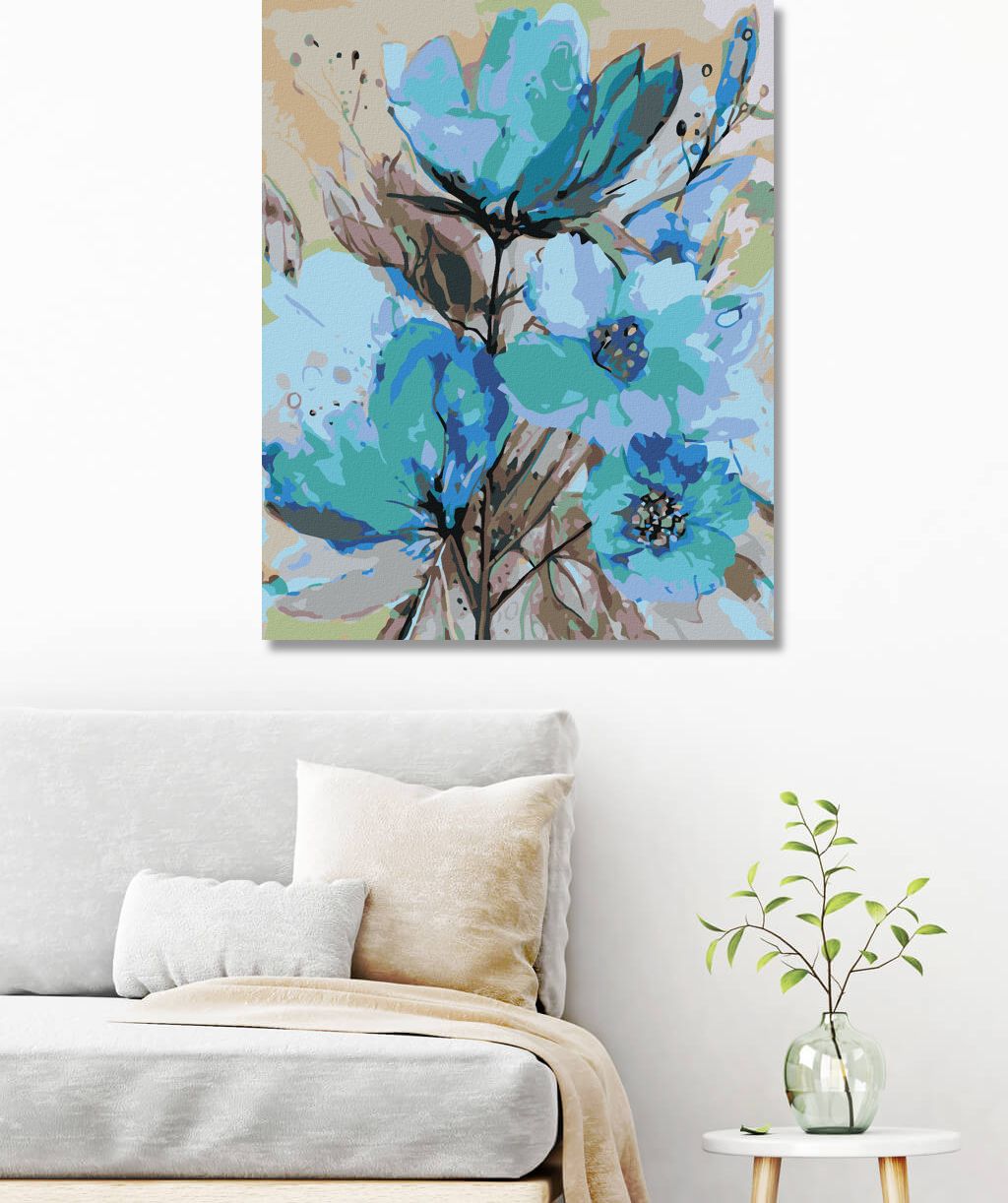 zuty Malování podle čísel - ABSTRAKCE MODRÝCH KVĚTIN II - Rozměr: 40x50 cm, Rámování: Varianta: vypnuté plátno na rám - obrázek 6