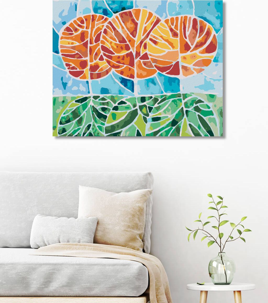 zuty Malování podle čísel - STROMY NA PODZIM MOZAIKA - Rozměr: 40x50 cm, Rámování: Varianta: bez rámu a bez vypnutí plátna - obrázek 3