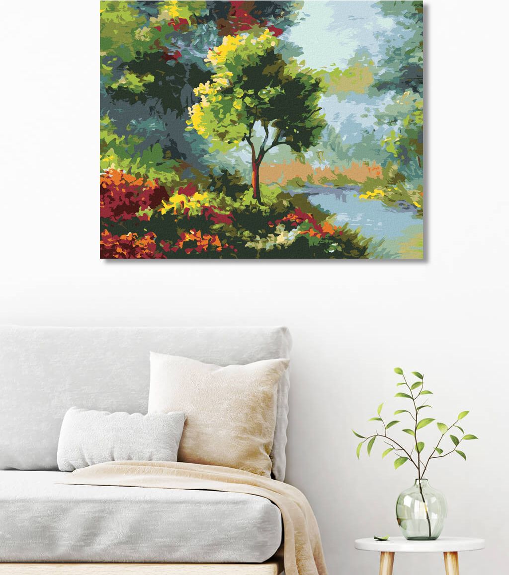 zuty Malování podle čísel - STROM MEZI KVĚTINAMI U ŘEKY - Rozměr: 40x50 cm, Rámování: Varianta: bez rámu a bez vypnutí plátna - obrázek 3