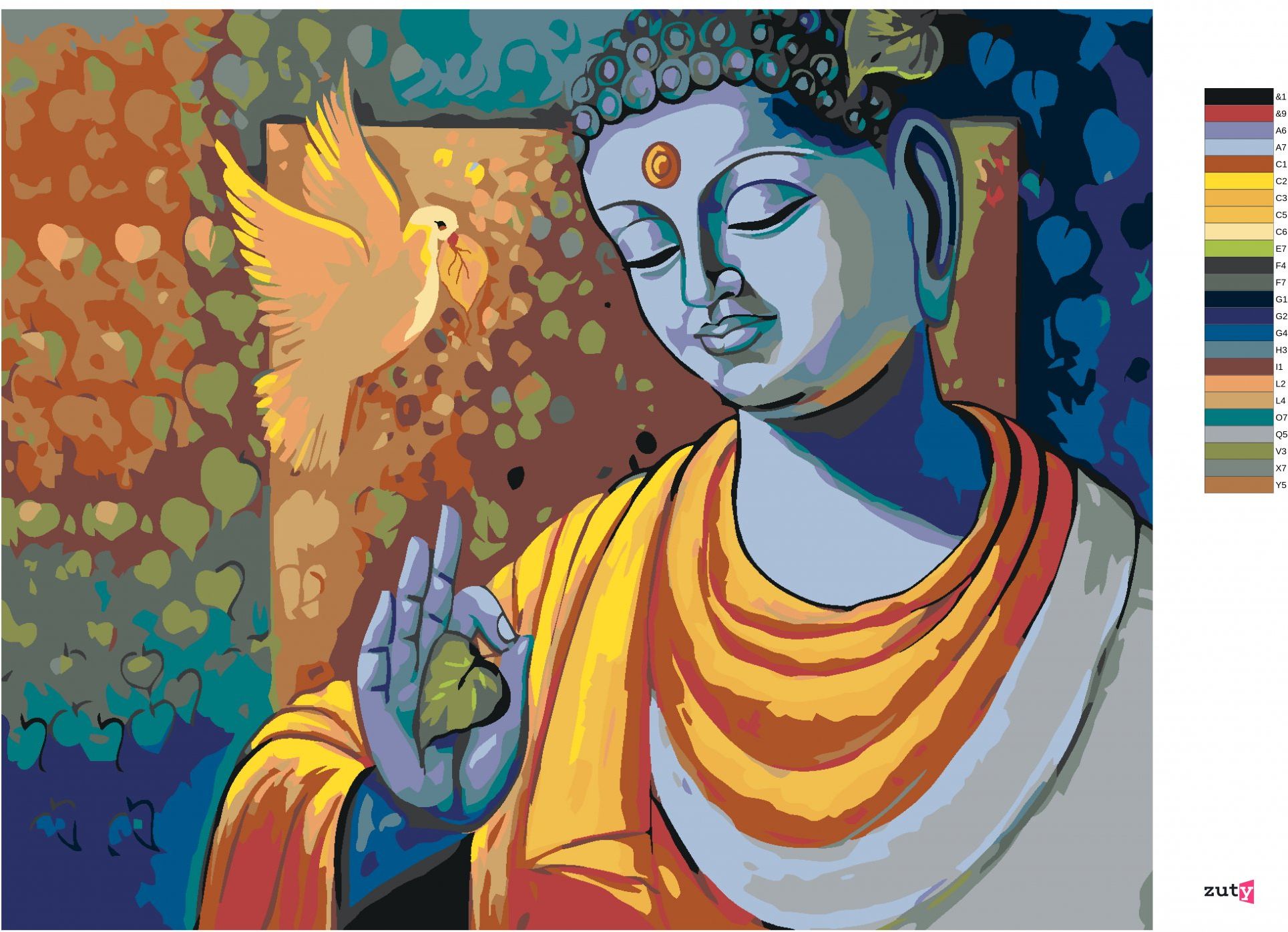 zuty Malování podle čísel - BUDDHA A HOLUBICE - Rozměr: 40x50 cm, Rámování: Varianta: vypnuté plátno na rám - obrázek 9