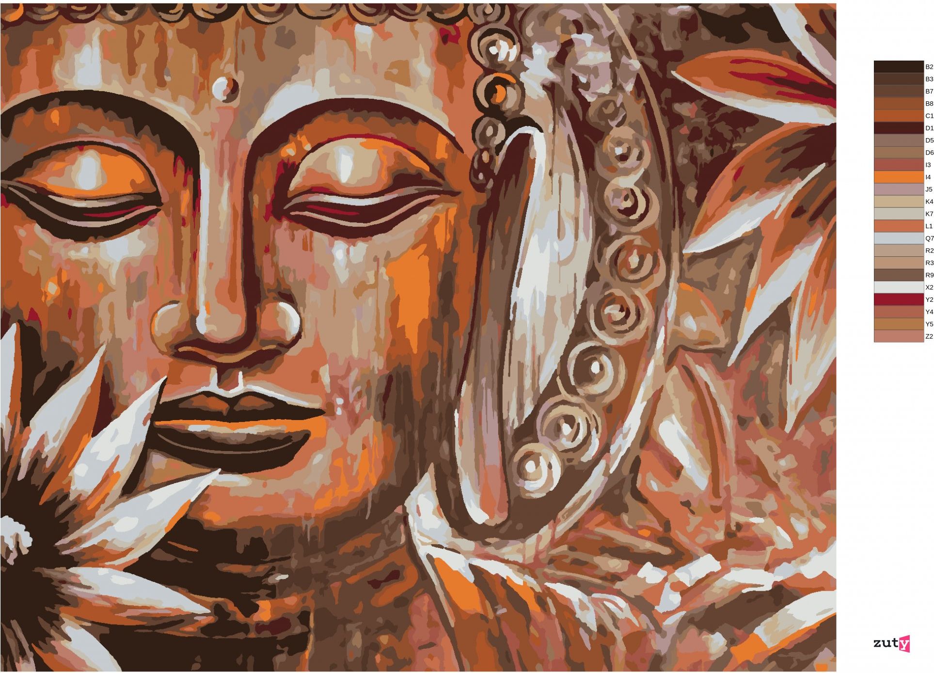 zuty Malování podle čísel - BRONZOVÝ BUDDHA A KVĚTINY - Rozměr: 40x50 cm, Rámování: Varianta: vypnuté plátno na rám - obrázek 5