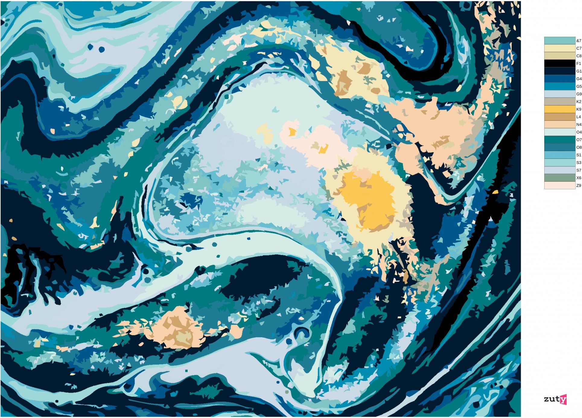 zuty Malování podle čísel - MODRÁ ABSTRAKCE - Rozměr: 40x50 cm, Rámování: Varianta: bez rámu a bez vypnutí plátna - obrázek 7