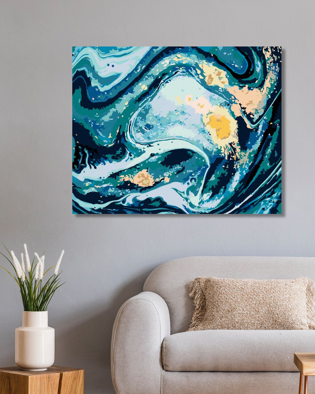 zuty Malování podle čísel - MODRÁ ABSTRAKCE - Rozměr: 40x50 cm, Rámování: Varianta: bez rámu a bez vypnutí plátna - obrázek 9