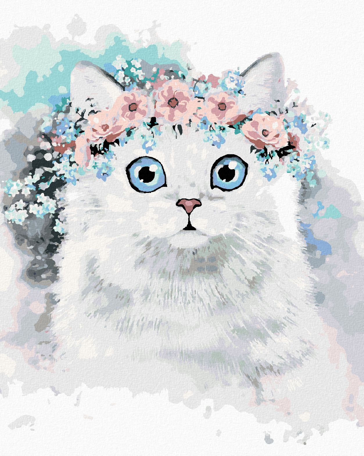zuty Malování podle čísel - KOČKA A KVĚTINOVÁ KORUNA II - Rozměr: 40x50 cm, Rámování: Varianta: bez rámu a bez vypnutí plátna - obrázek 1