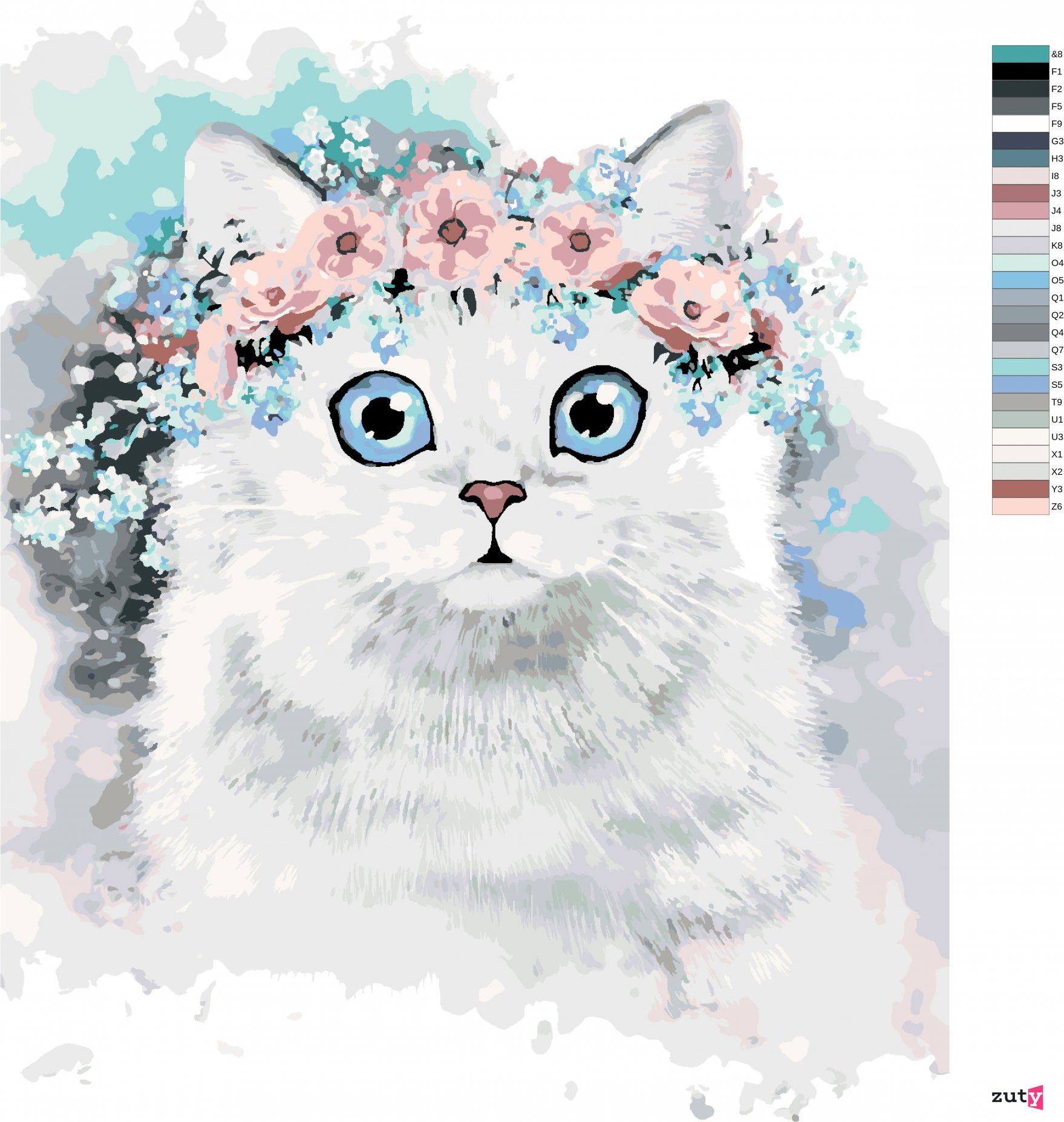zuty Malování podle čísel - KOČKA A KVĚTINOVÁ KORUNA II - Rozměr: 40x50 cm, Rámování: Varianta: bez rámu a bez vypnutí plátna - obrázek 3