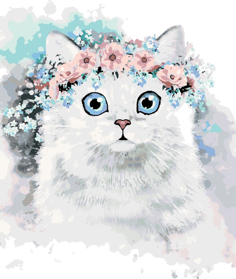 zuty Malování podle čísel - KOČKA A KVĚTINOVÁ KORUNA II - Rozměr: 40x50 cm, Rámování: Varianta: bez rámu a bez vypnutí plátna - obrázek 6