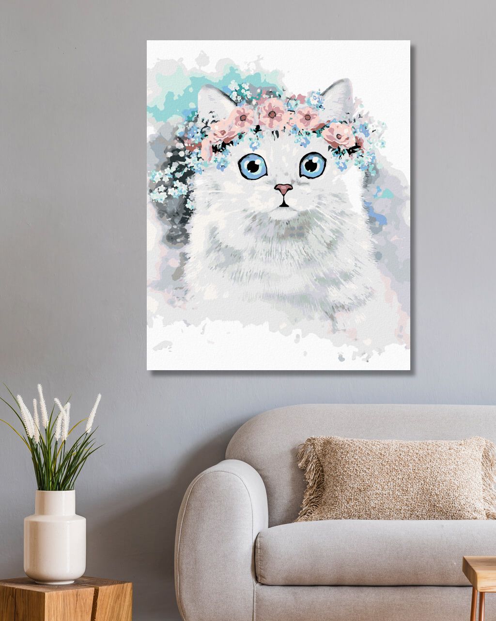 zuty Malování podle čísel - KOČKA A KVĚTINOVÁ KORUNA II - Rozměr: 40x50 cm, Rámování: Varianta: vypnuté plátno na rám - obrázek 5