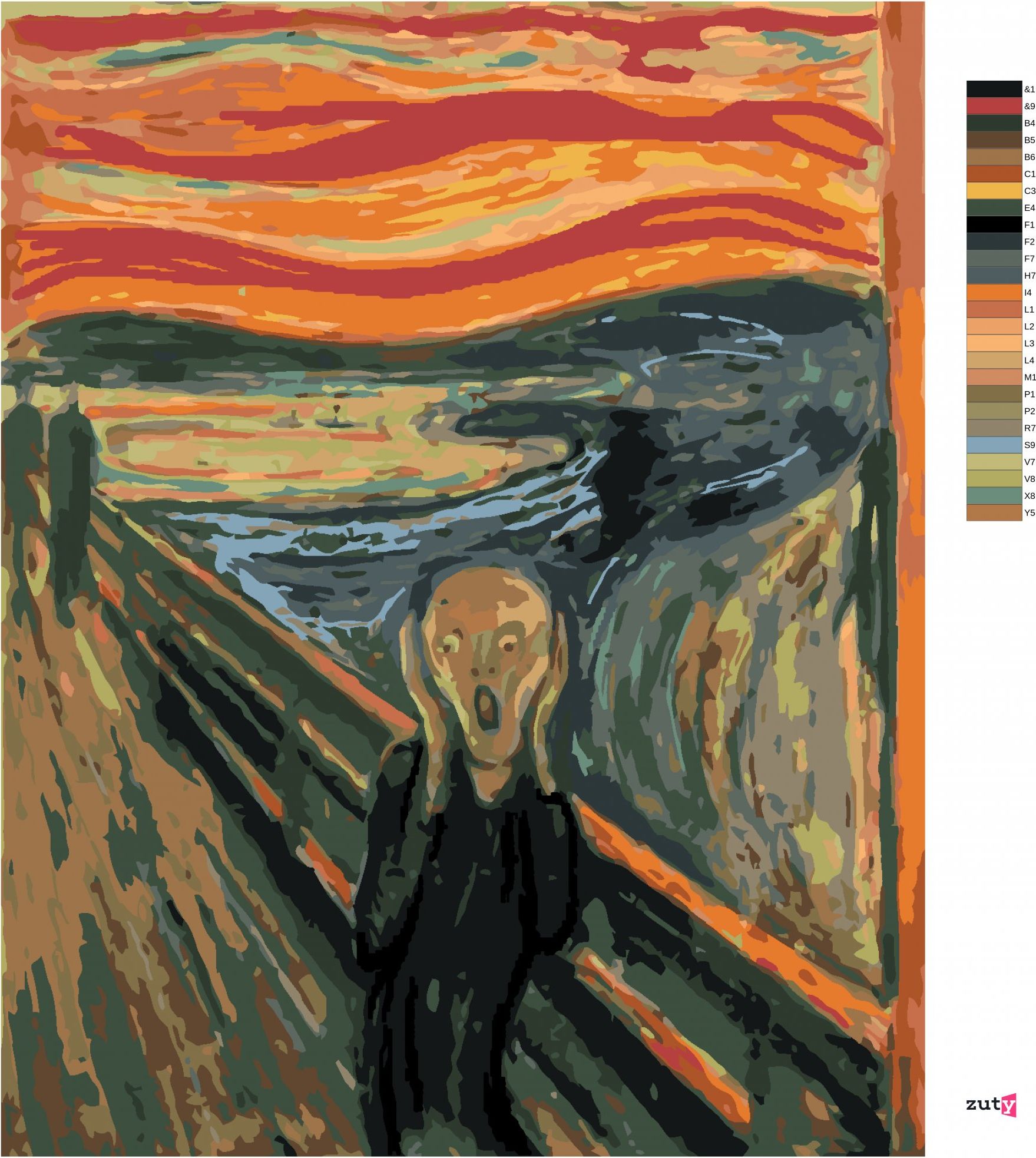 zuty Malování podle čísel - VÝKŘIK II (E. MUNCH) - Rozměr: 40x50 cm, Rámování: Varianta: vypnuté plátno na rám - obrázek 10