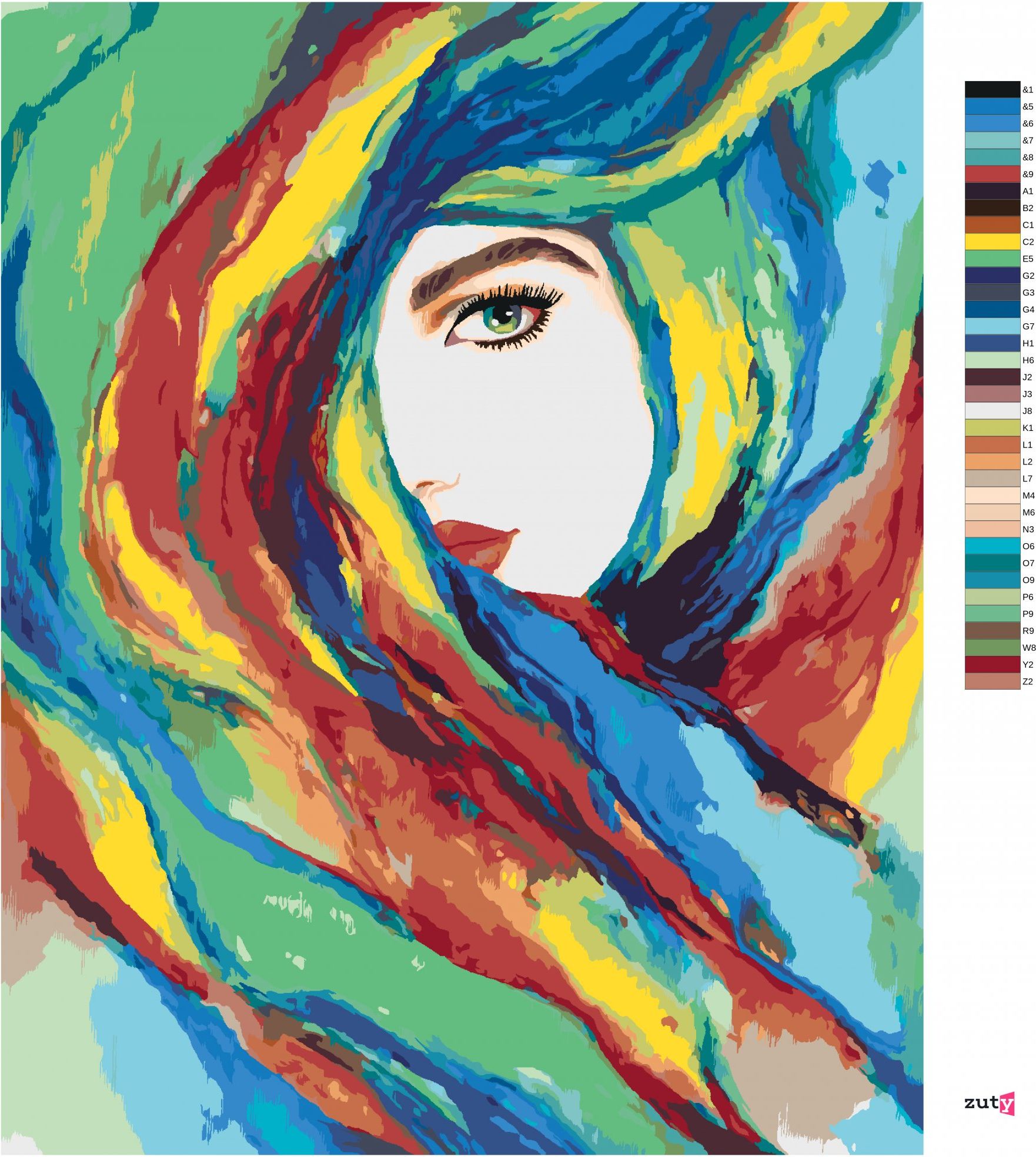 zuty Malování podle čísel - ŽENA A BAREVNÁ ABSTRAKCE - Rozměr: 40x50 cm, Rámování: Varianta: vypnuté plátno na rám - obrázek 10