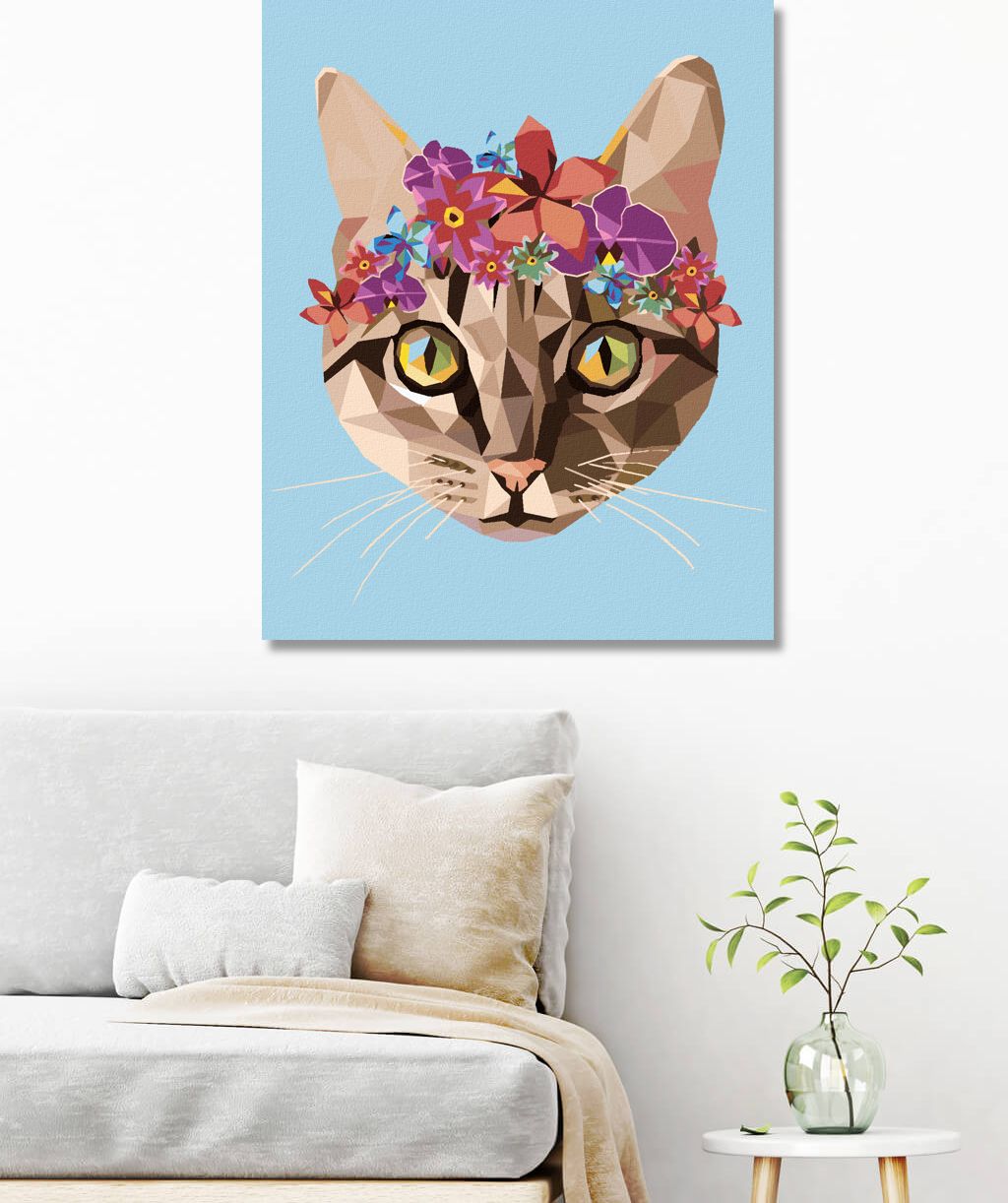 zuty Malování podle čísel - KOČKA A KVĚTINOVÁ KORUNA - Rozměr: 40x50 cm, Rámování: Varianta: vypnuté plátno na rám - obrázek 2