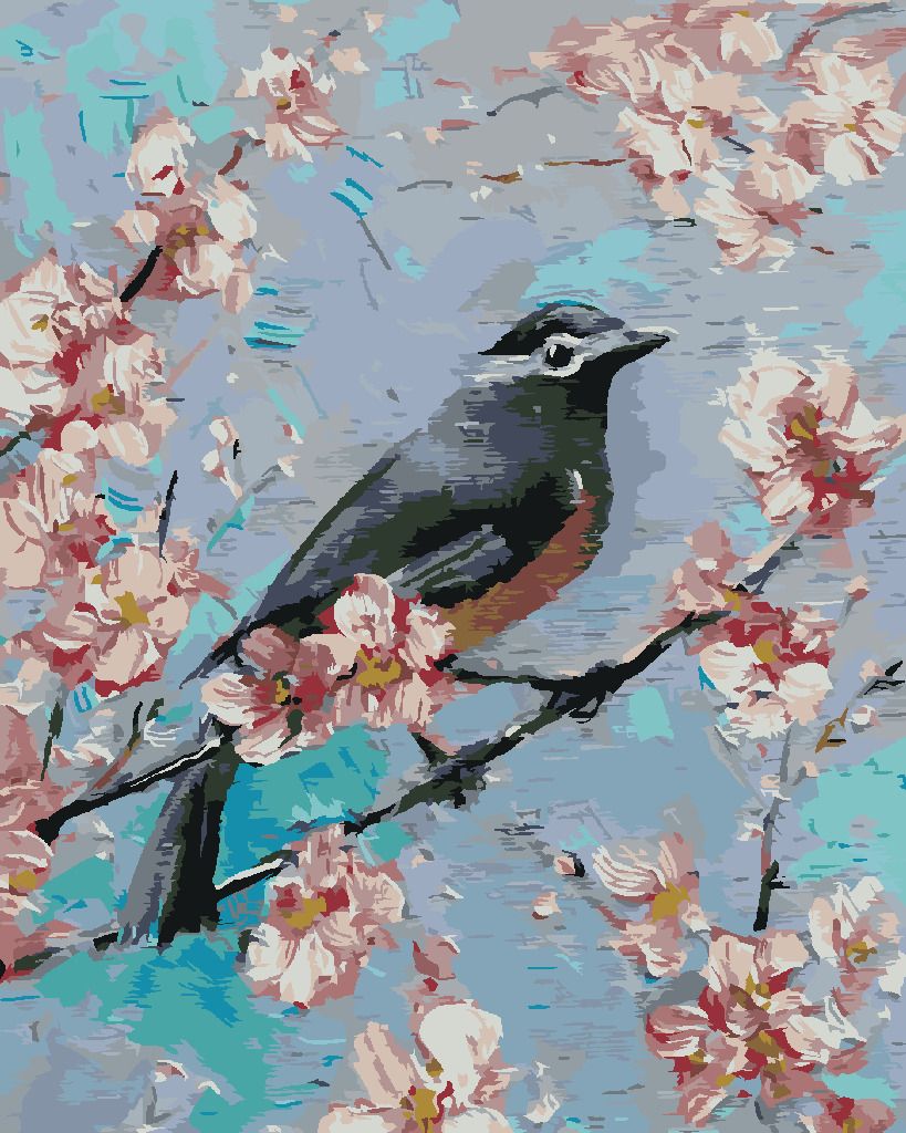 zuty Malování podle čísel - PTÁČEK NA TŘEŠNI - Rozměr: 40x50 cm, Rámování: Varianta: bez rámu a bez vypnutí plátna - obrázek 4