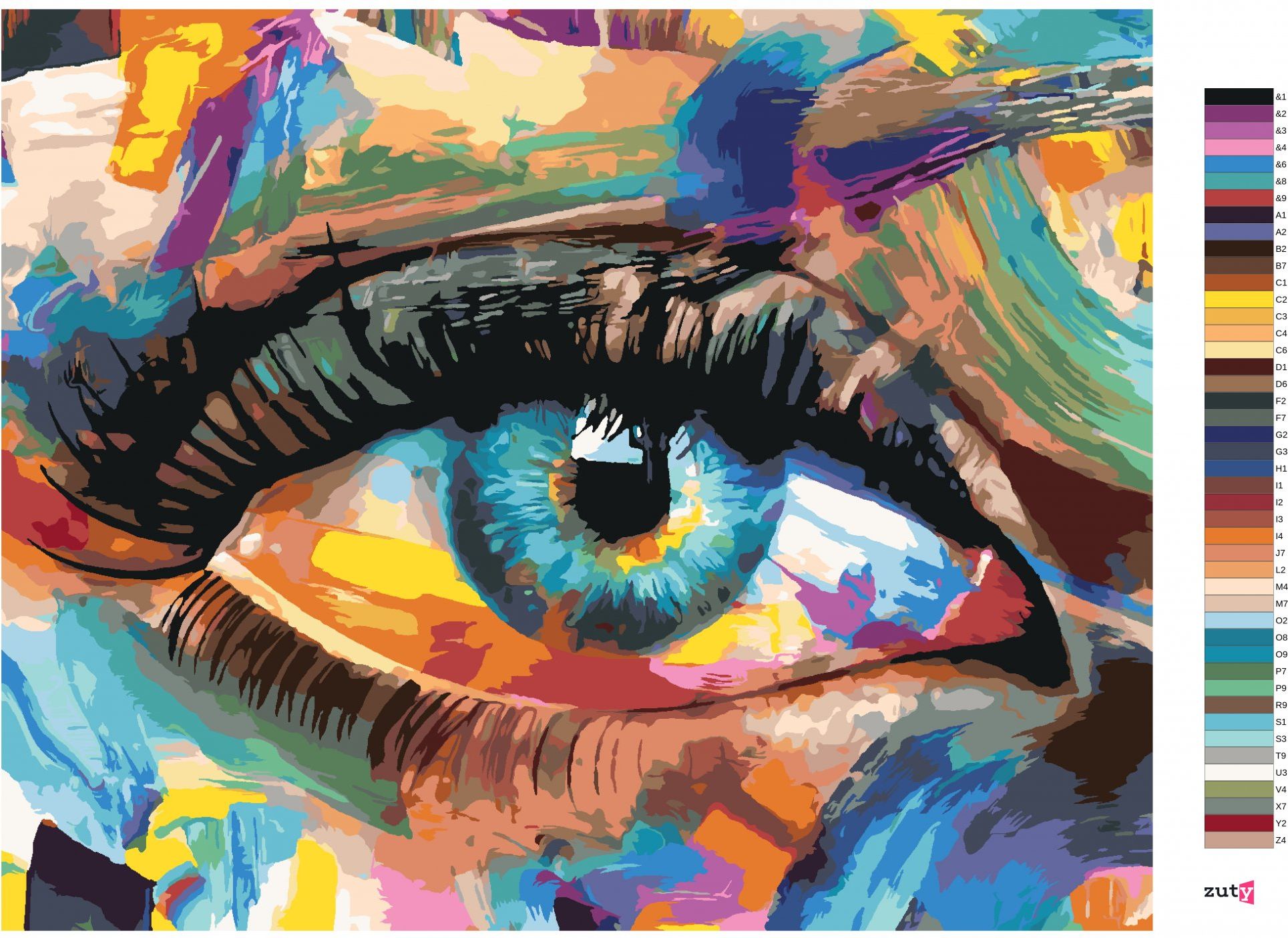 zuty Malování podle čísel - BAREVNÉ MALOVANÉ OKO - Rozměr: 40x50 cm, Rámování: Varianta: bez rámu a bez vypnutí plátna - obrázek 7