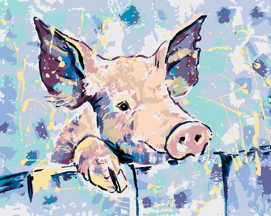 zuty Malování podle čísel - ŠŤASTNÉ PRASÁTKO - Rozměr: 40x50 cm, Rámování: Varianta: bez rámu a bez vypnutí plátna - obrázek 3
