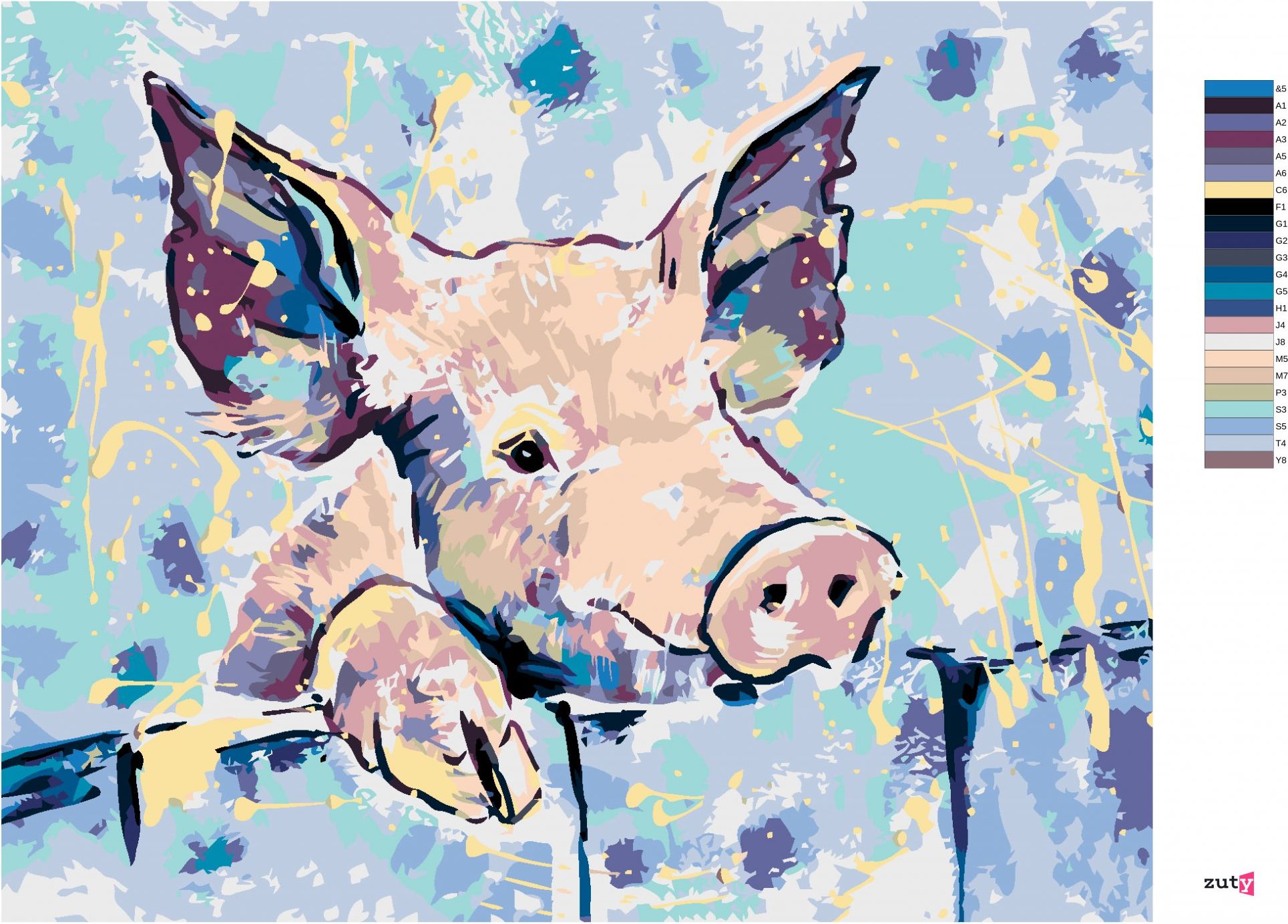 zuty Malování podle čísel - ŠŤASTNÉ PRASÁTKO - Rozměr: 40x50 cm, Rámování: Varianta: vypnuté plátno na rám - obrázek 6