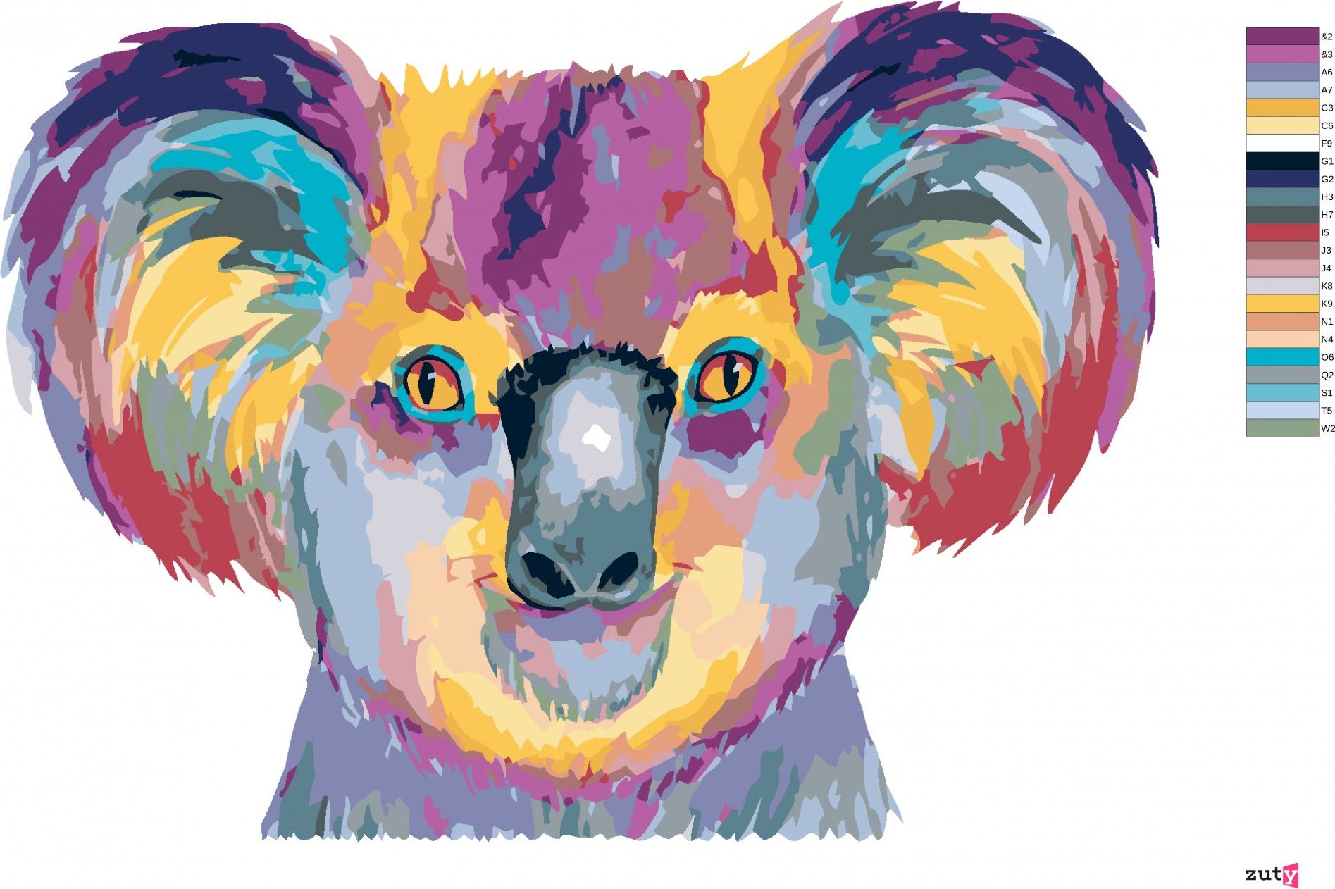 zuty Malování podle čísel - BAREVNÁ KOALA NA BÍLÉM POZADÍ - Rozměr: 40x50 cm, Rámování: Varianta: vypnuté plátno na rám - obrázek 4
