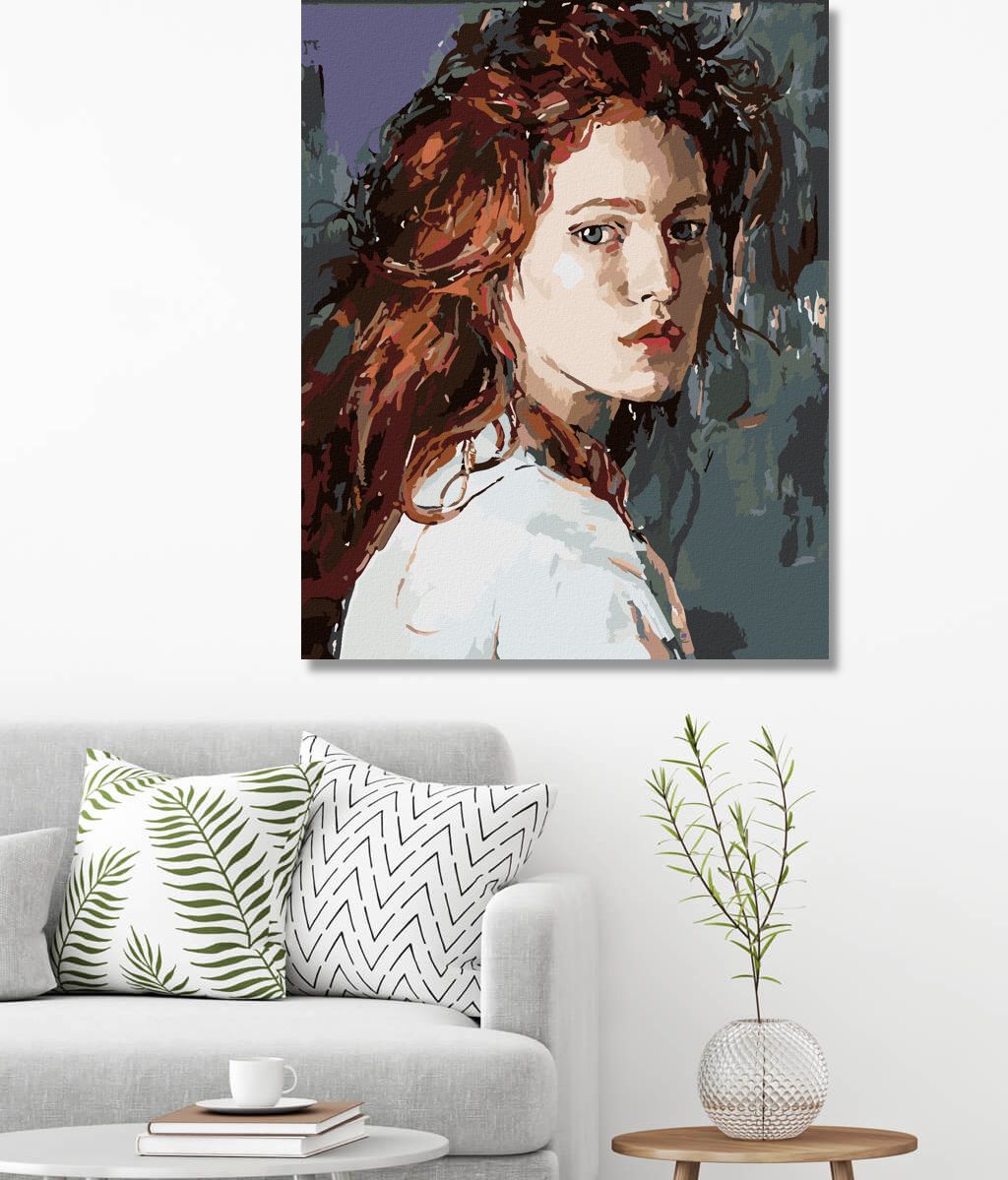 zuty Malování podle čísel - MALOVANÁ ŽENA SE ZRZAVÝMI VLASY - Rozměr: 40x50 cm, Rámování: Varianta: vypnuté plátno na rám - obrázek 6