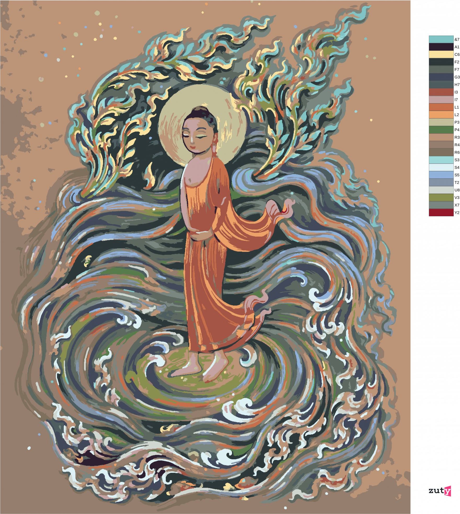 zuty Malování podle čísel - BUDDHA VE VLNÁCH - Rozměr: 40x50 cm, Rámování: Varianta: vypnuté plátno na rám - obrázek 5