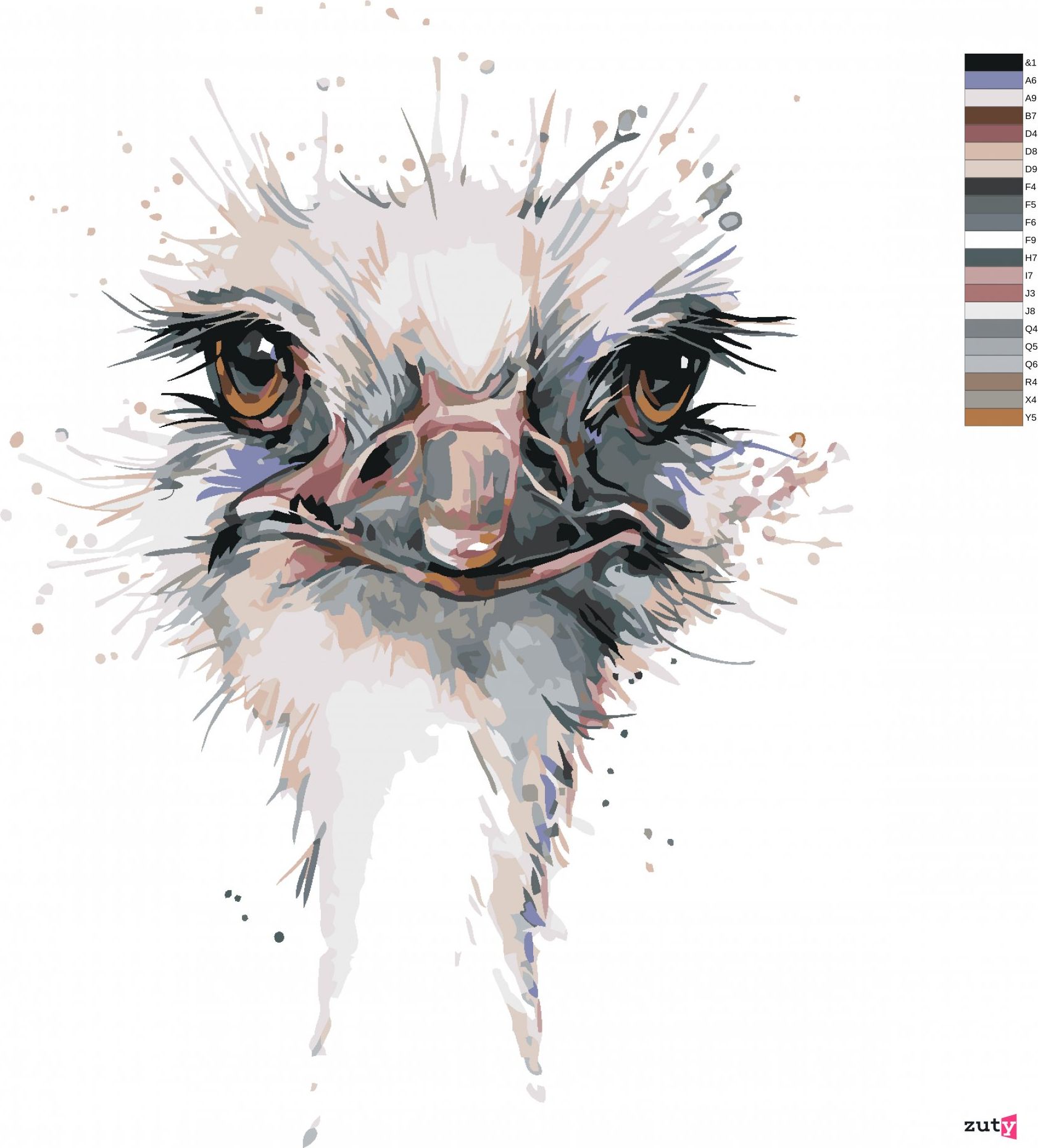 zuty Malování podle čísel - PŠTROSÍ HLAVA - Rozměr: 40x50 cm, Rámování: Varianta: bez rámu a bez vypnutí plátna - obrázek 2
